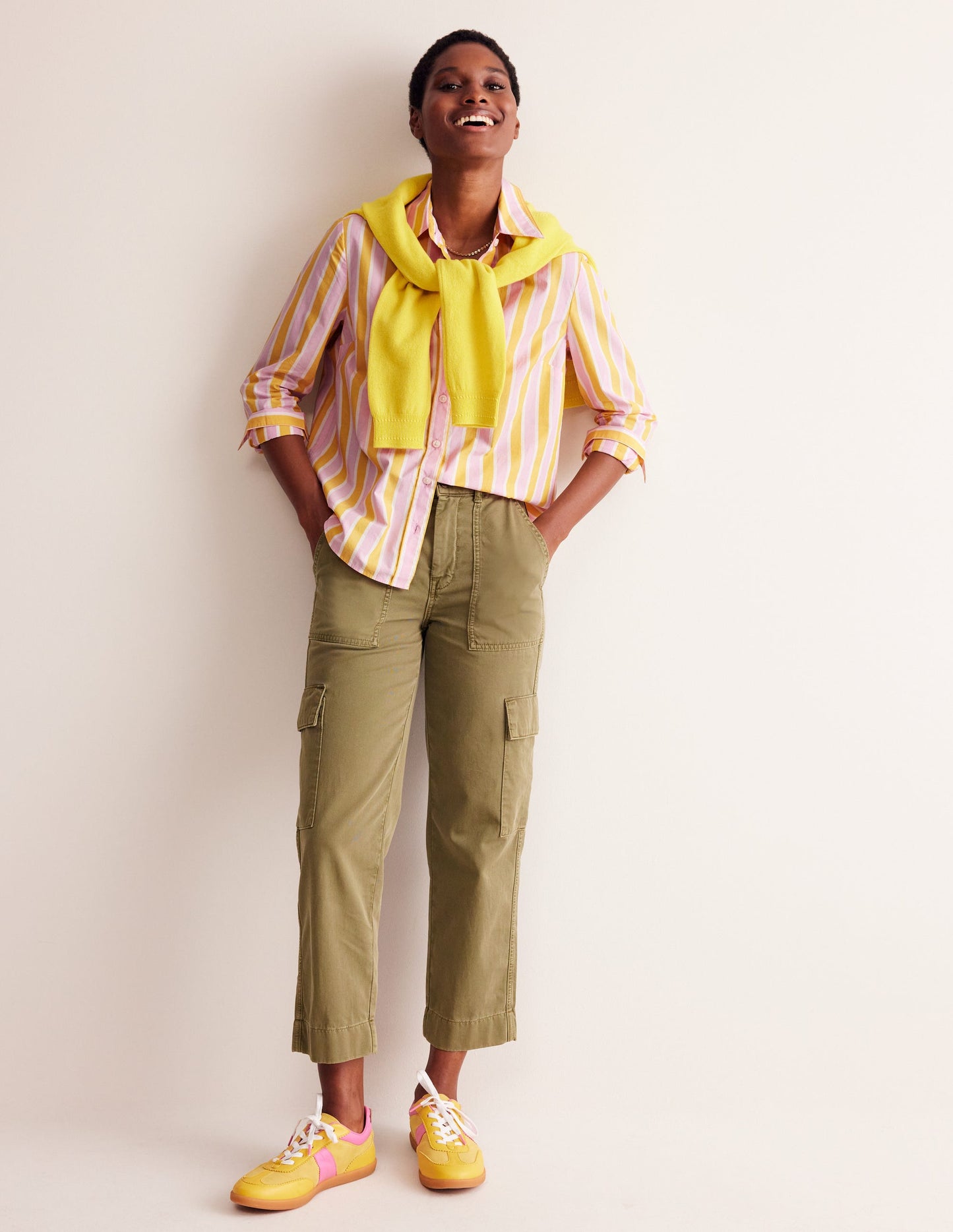 Sienna Cotton Shirt-Mauve and  Yellow Stripe