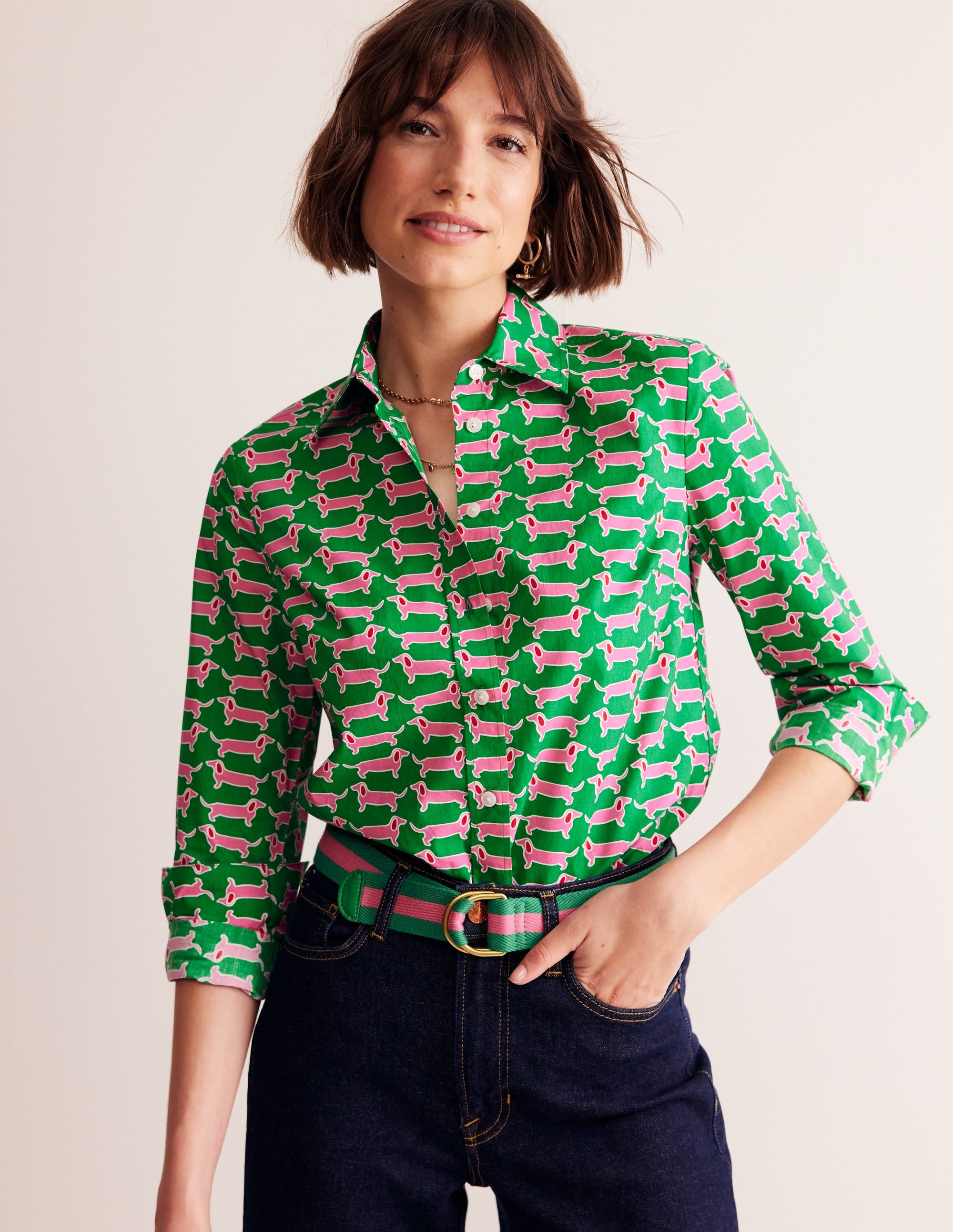 Chemise Sienna en coton-Émeraude profond, teckel - Image 1