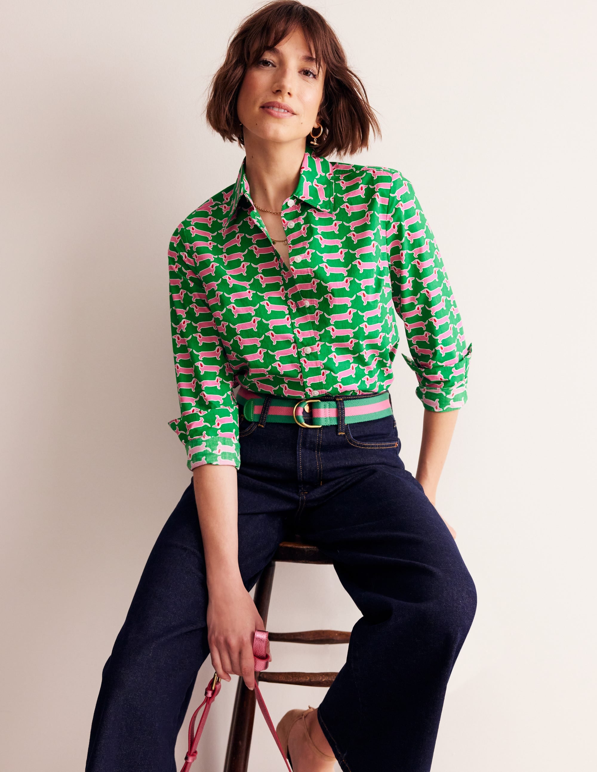 Chemise Sienna en coton-Émeraude profond, teckel - Image 4