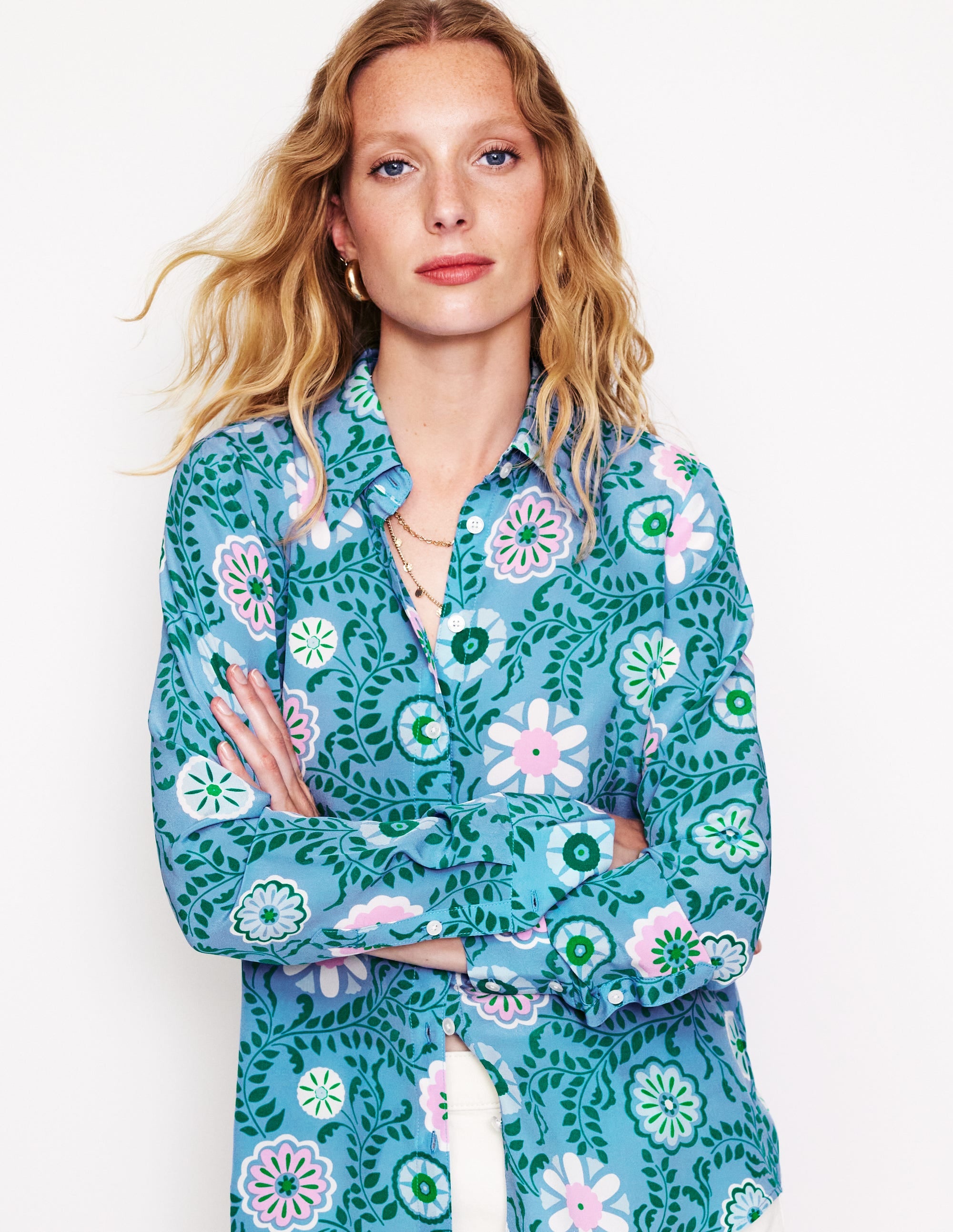 Sienna Seidenhemd-Vintage-Blau, Wiesenrebe - Image 1