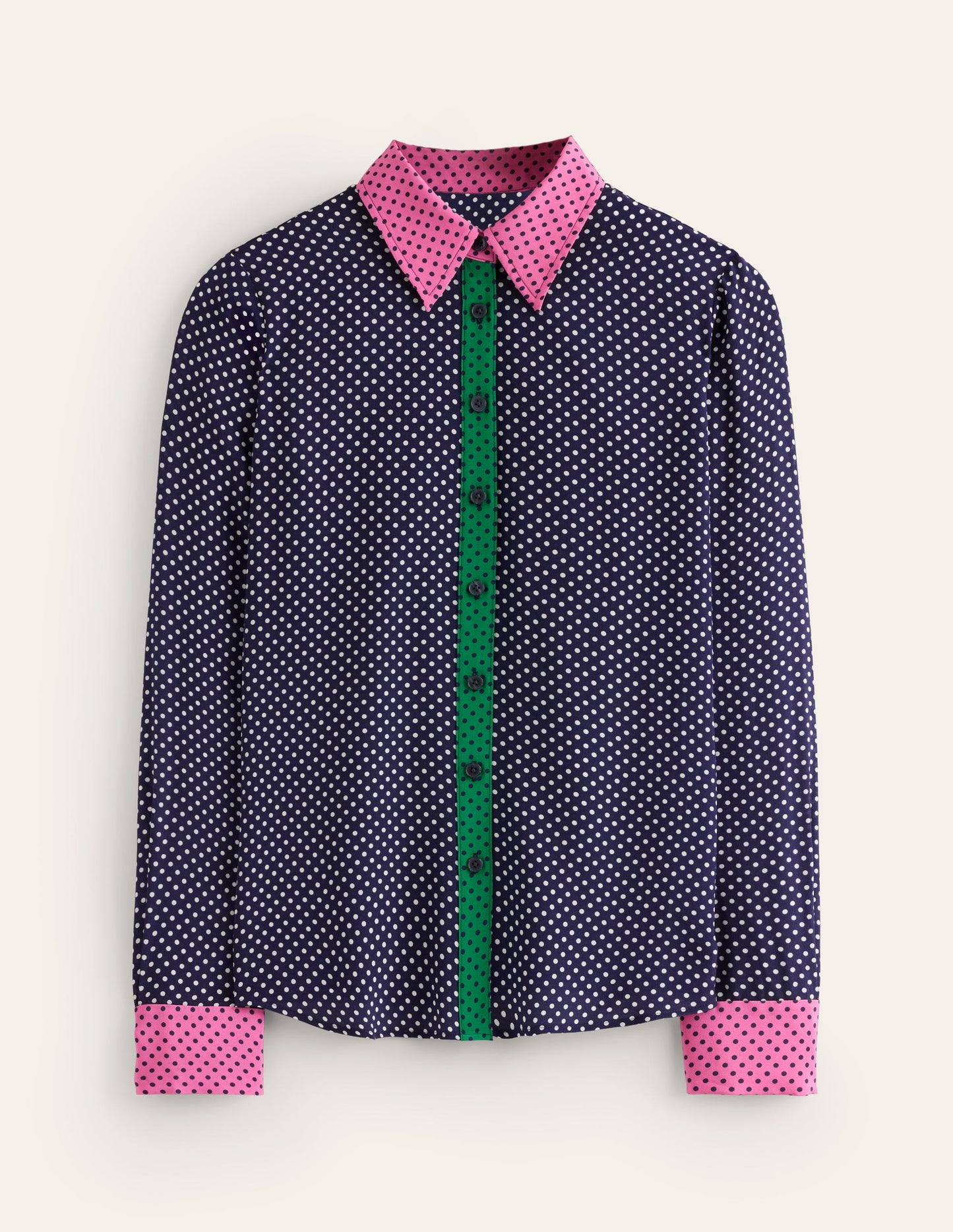 Chemise Sienna en soie-Bleu marine foncé, pois