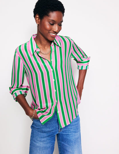 Sienna Silk Shirt-Mauve and Green Stripe