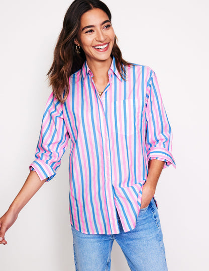 Chemise décontractée Connie en coton-Bleu et rose fluo