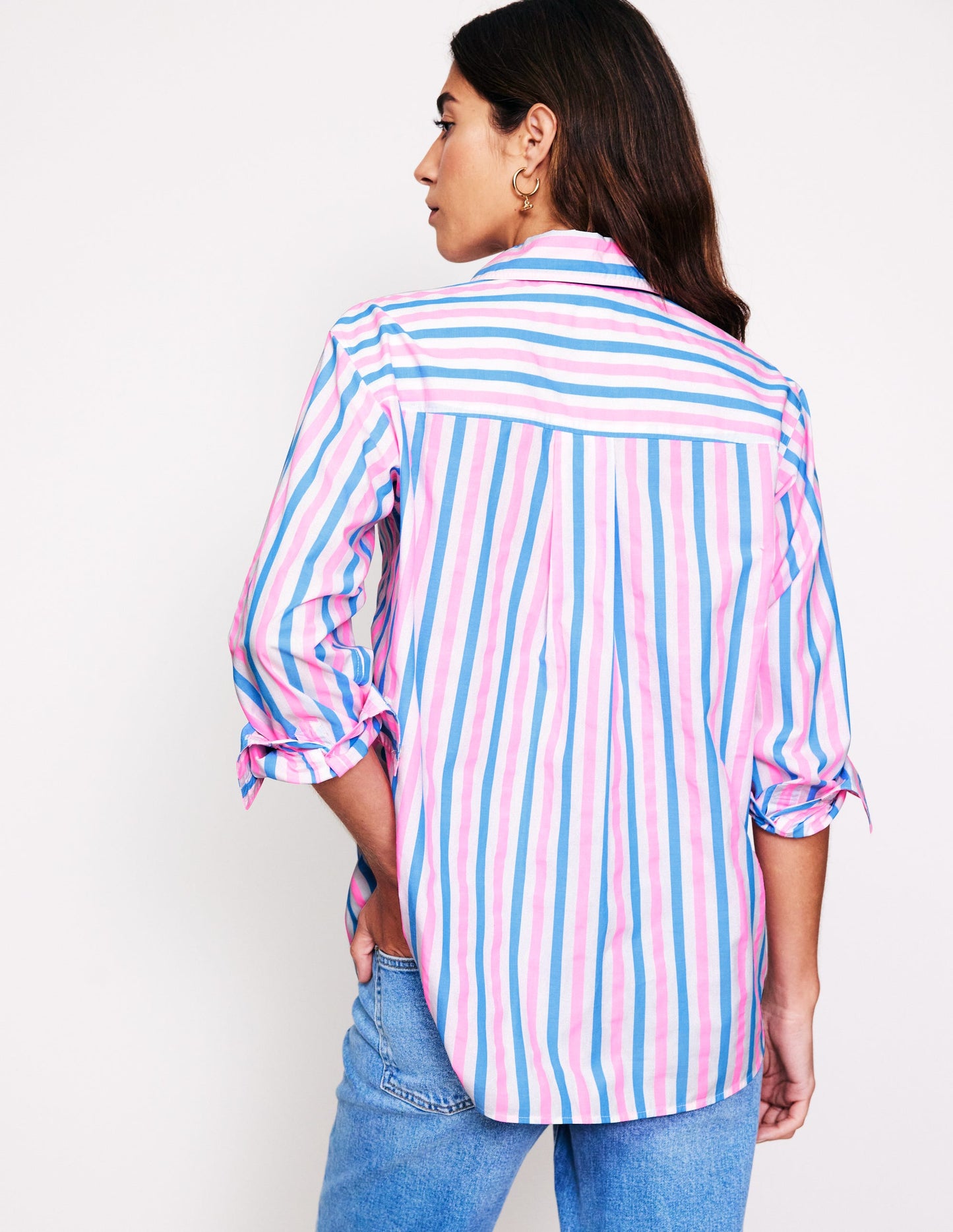 Chemise décontractée Connie en coton-Bleu et rose fluo