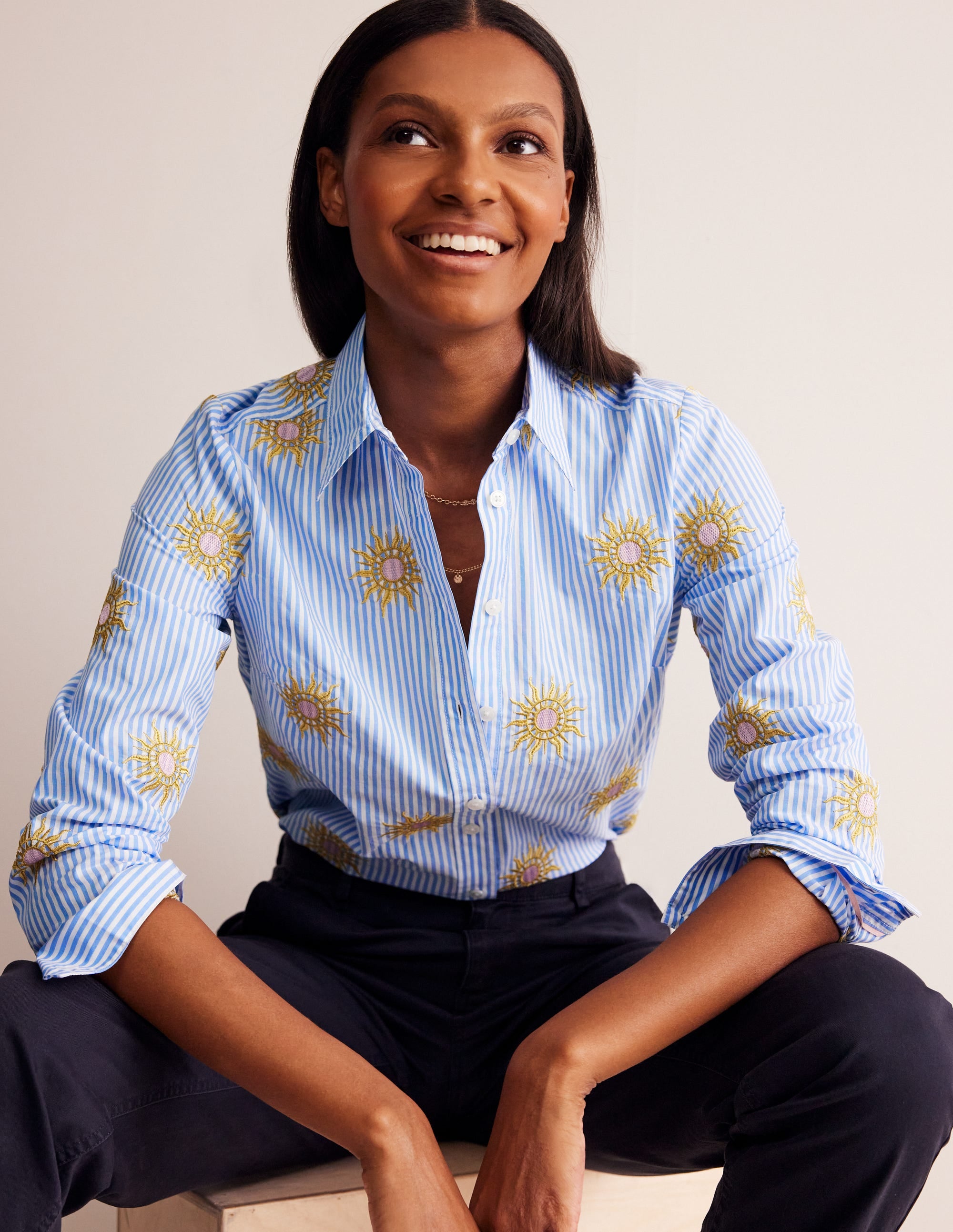 Chemise Sienna saisissante en coton-Soleil, rayé bleu - Image 1