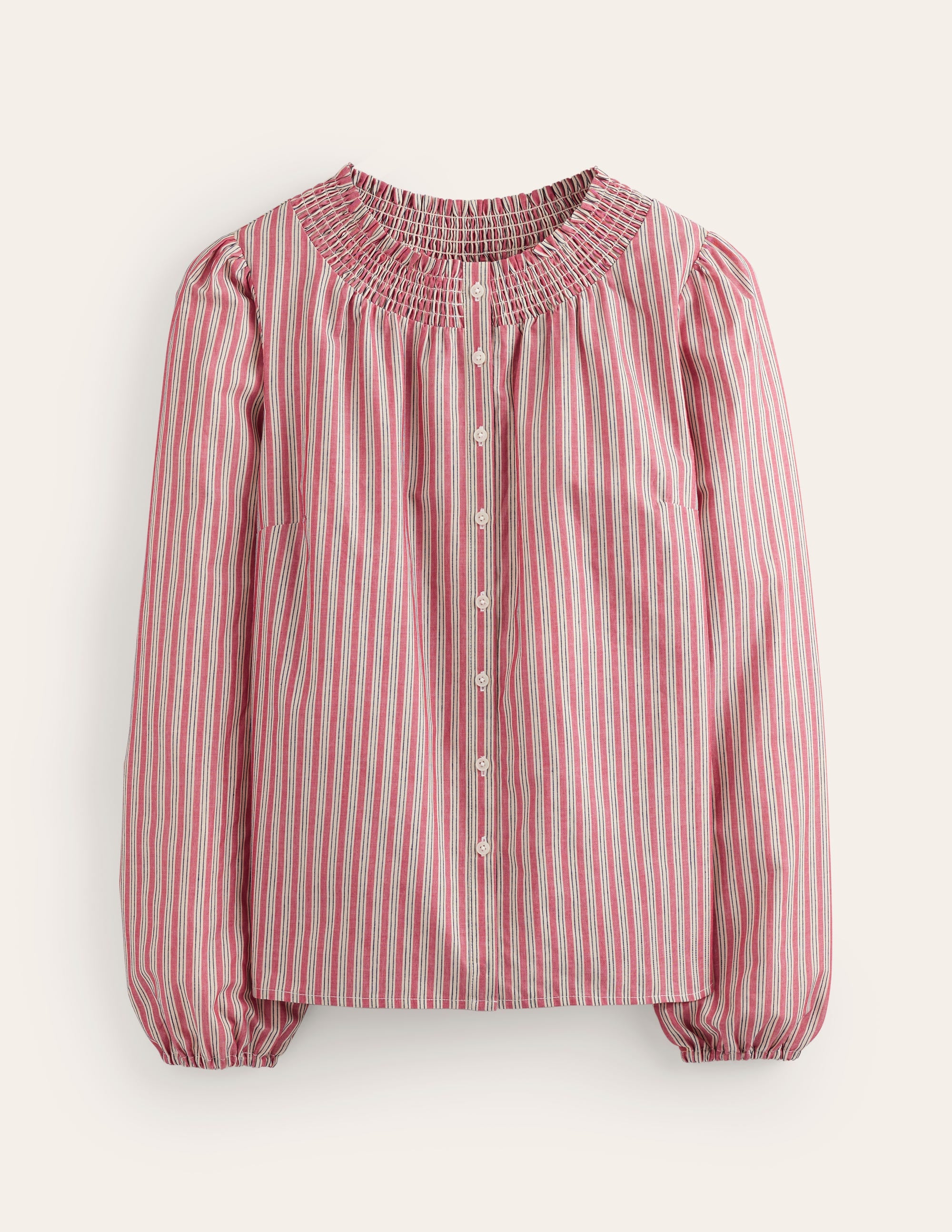 Blouse Mae en coton à smocks-Rayé Rouge - Image 5