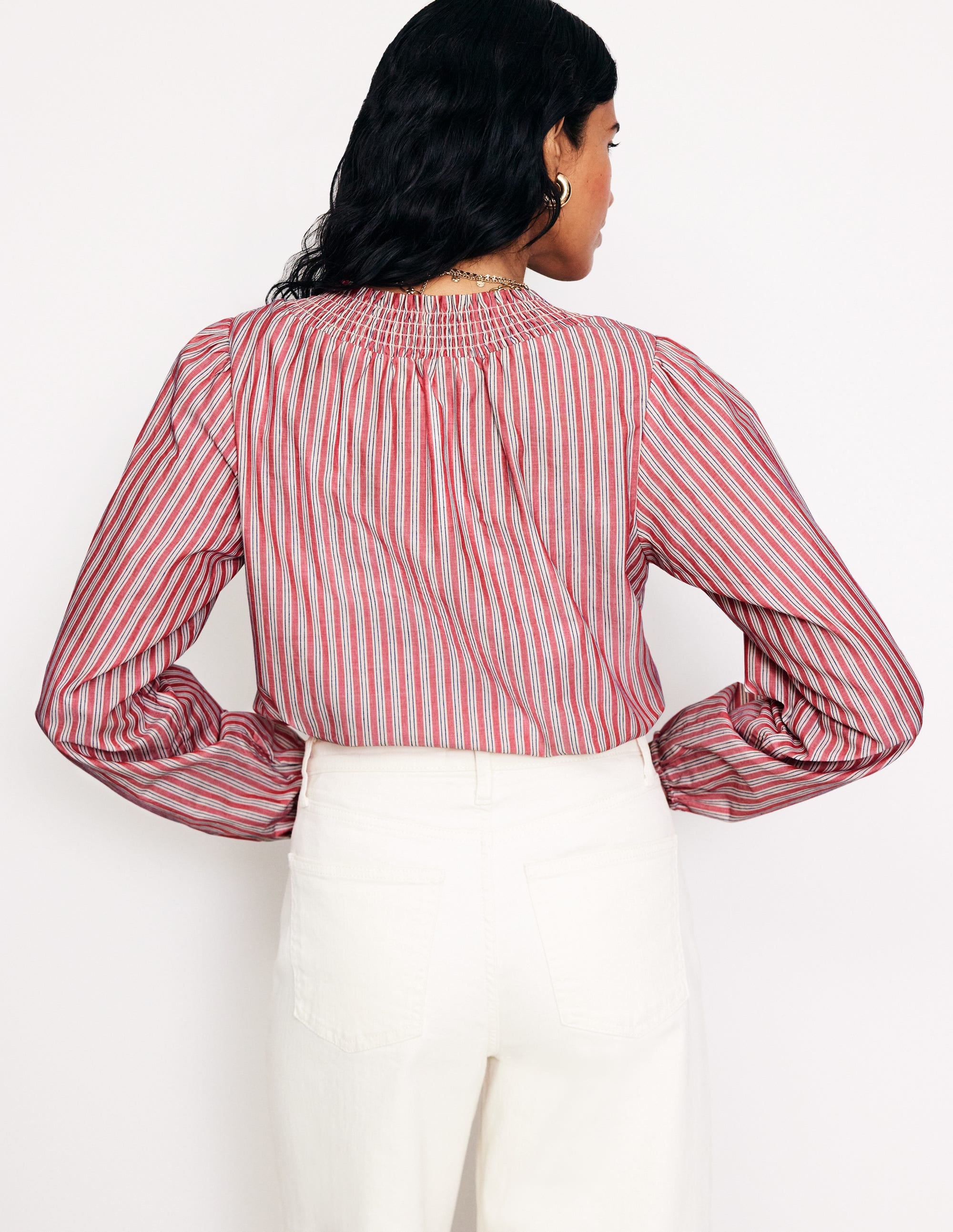 Blouse Mae en coton à smocks-Rayé Rouge - Image 3
