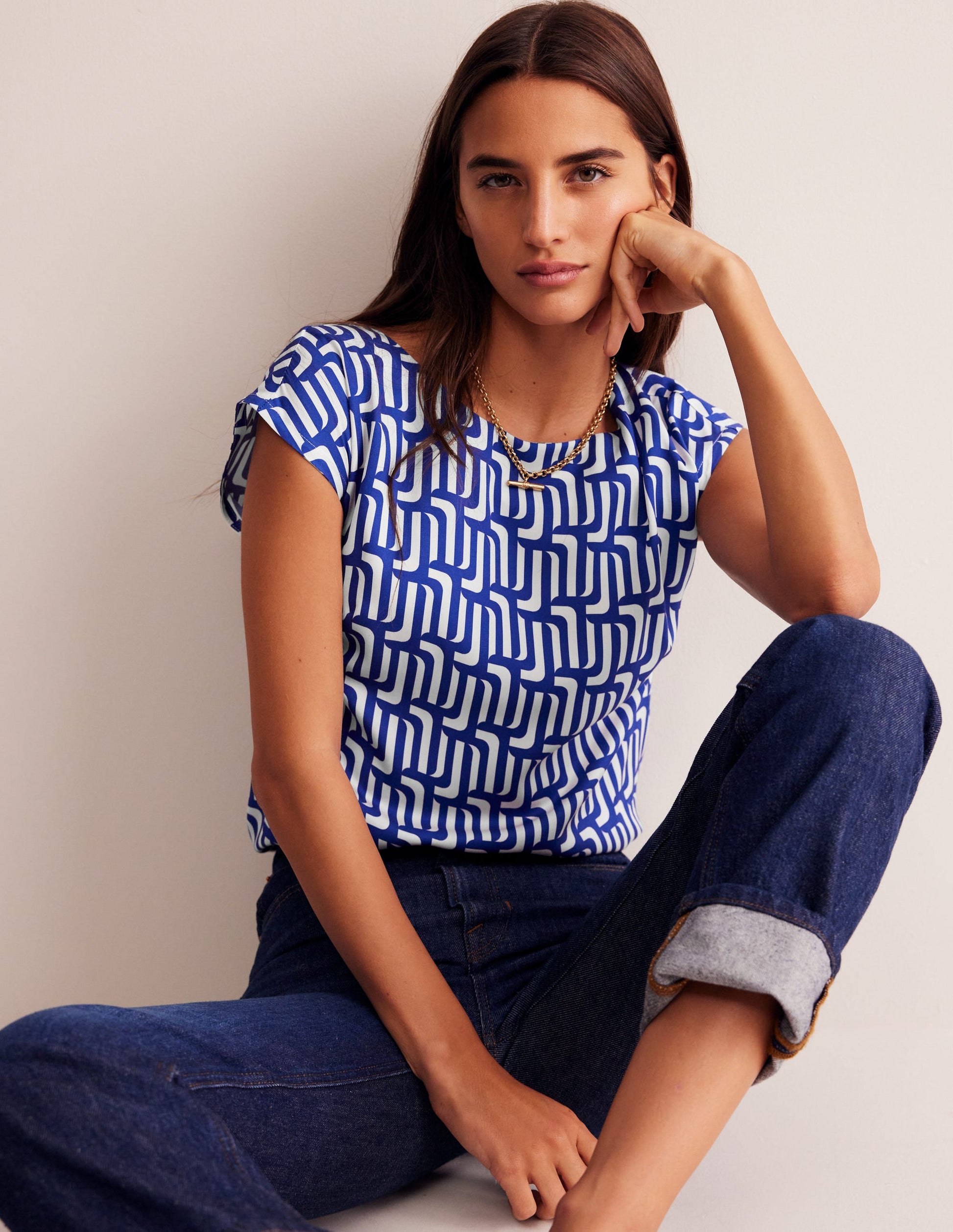 Top moderne-Bleu saphir, motif Falling Geo-1