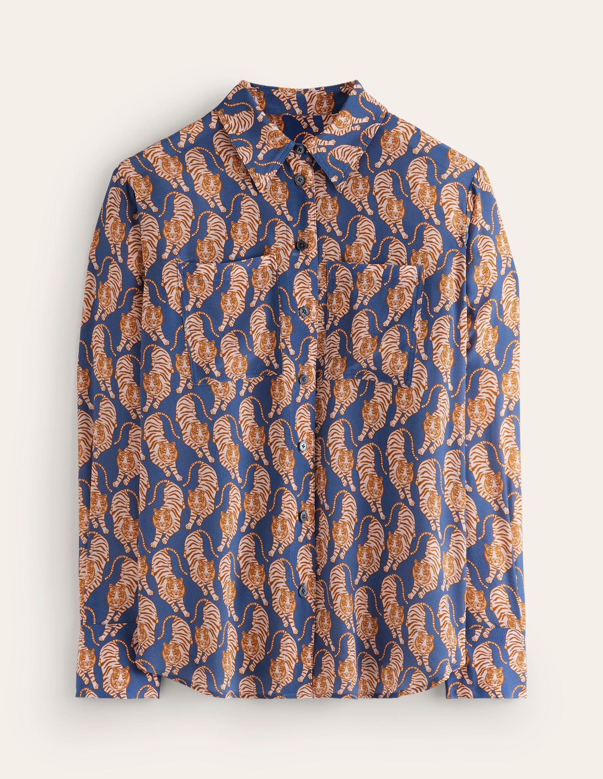 Chemise décontractée Connie en soie-Bleu denim, tigre-6