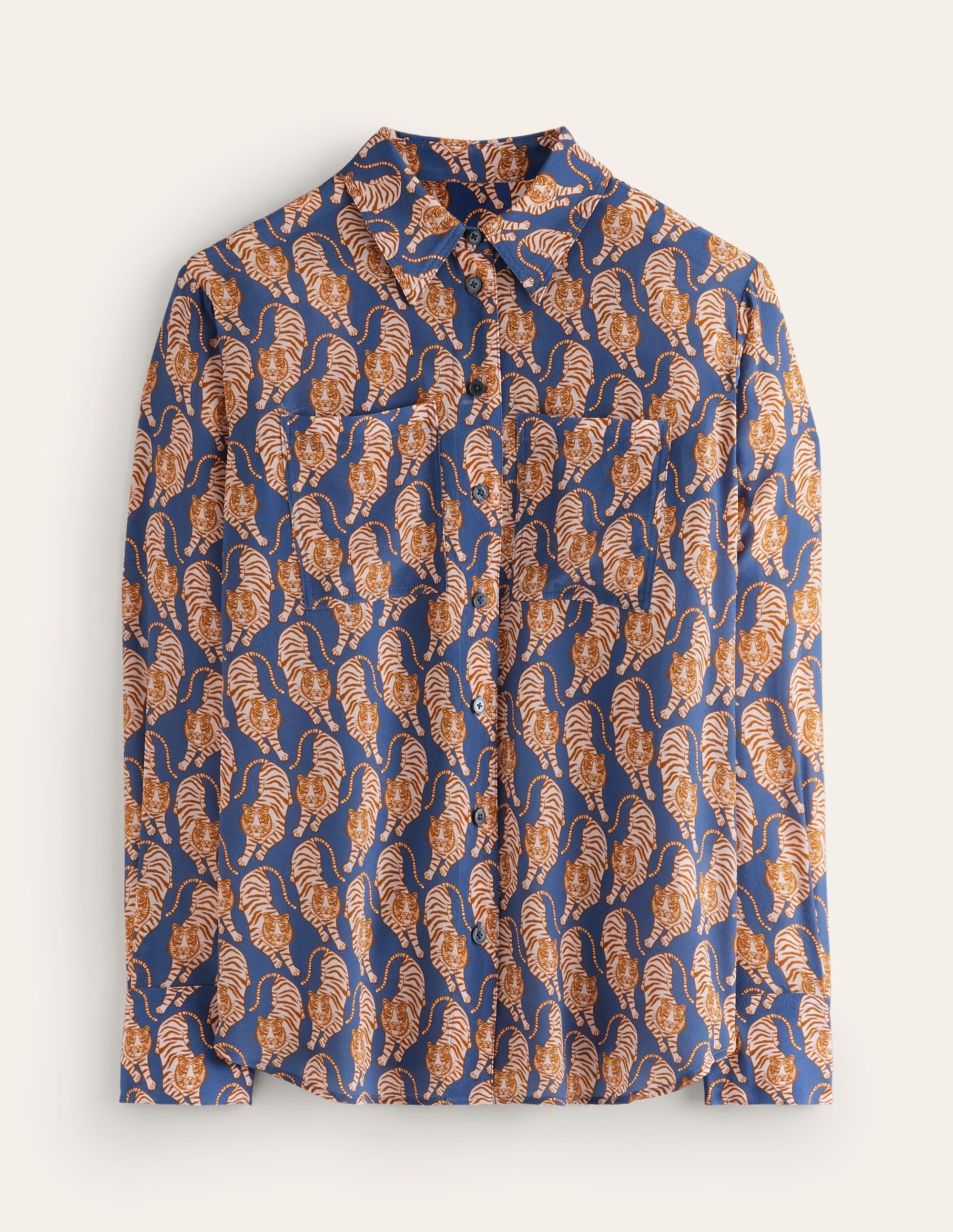 Chemise décontractée Connie en soie-Bleu denim, tigre - Image 6