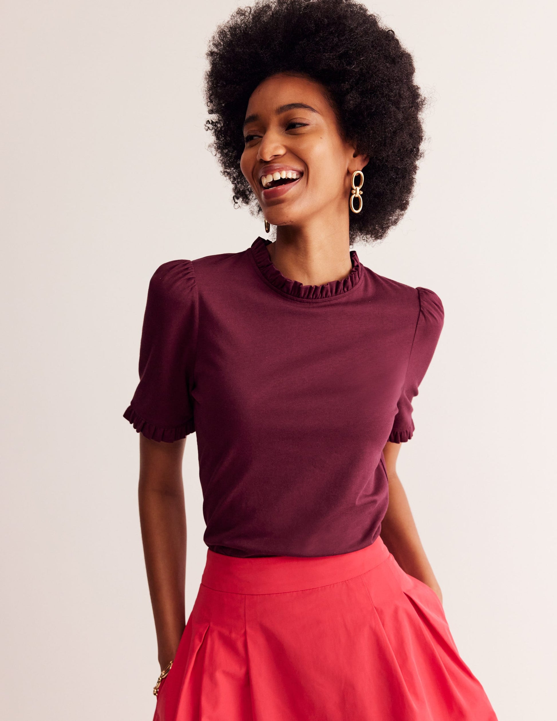 Superweiches T-Shirt mit Rüschendetail-Dunkelviolett-1