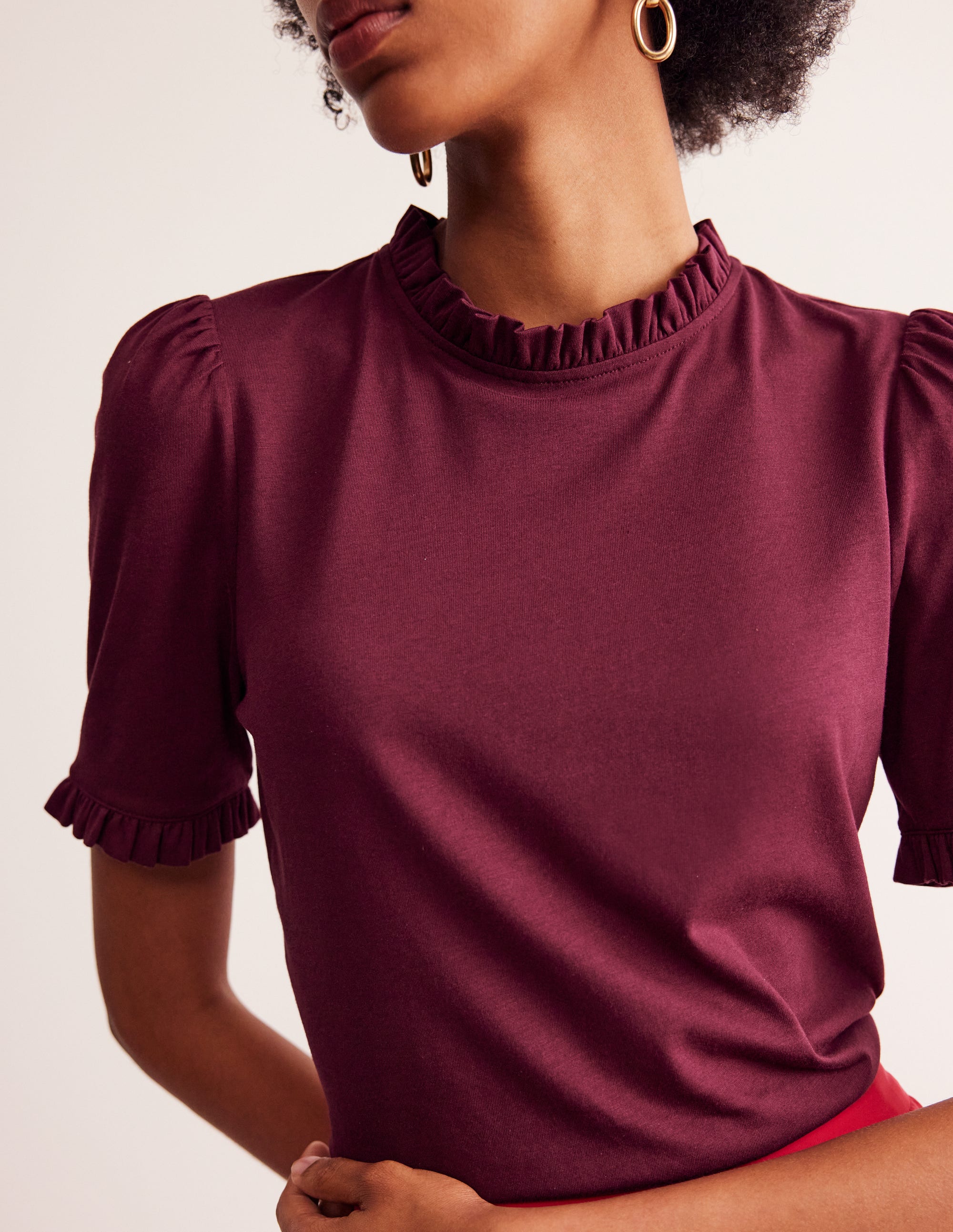 Superweiches T-Shirt mit Rüschendetail-Dunkelviolett - Image 2