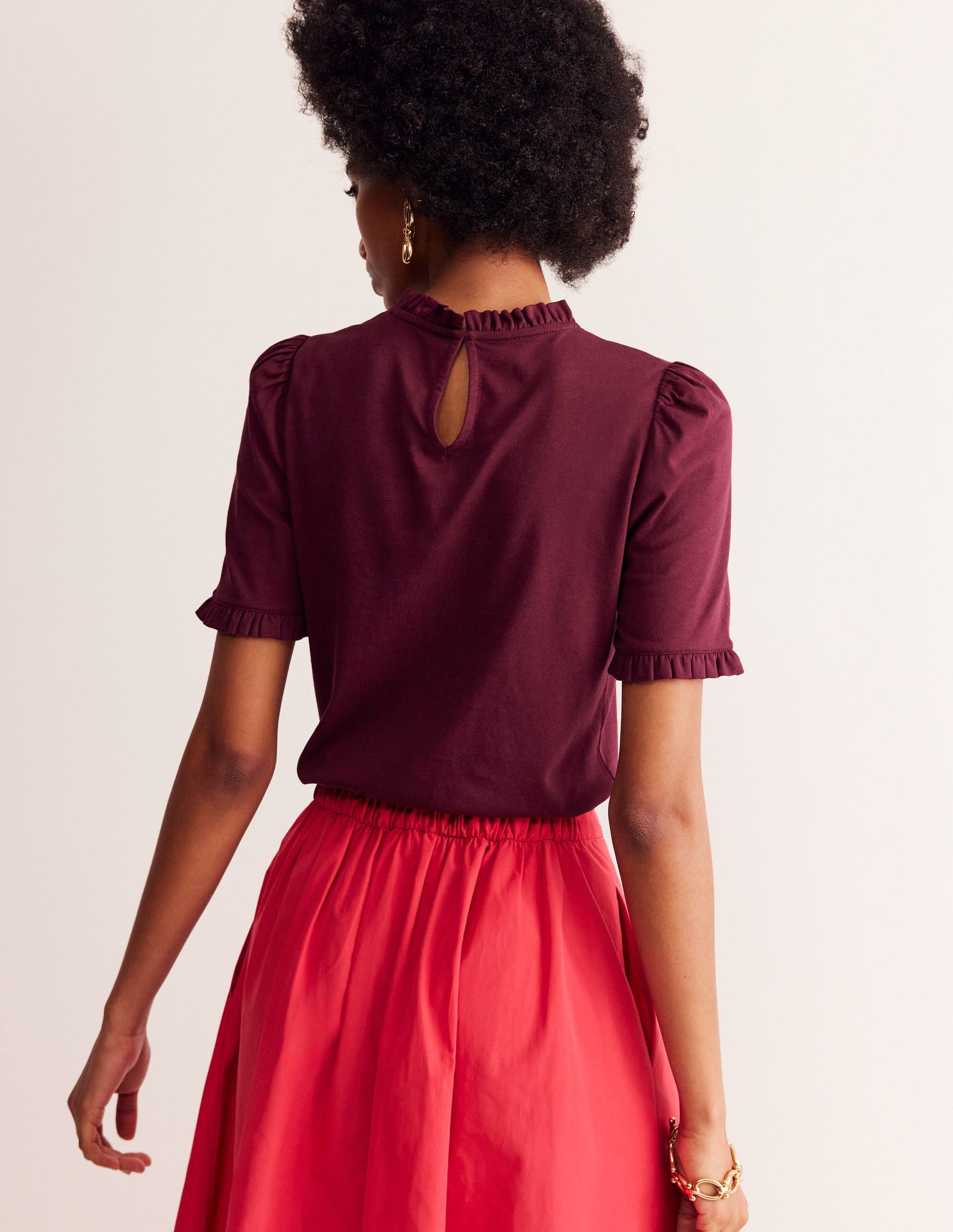 Superweiches T-Shirt mit Rüschendetail-Dunkelviolett-3