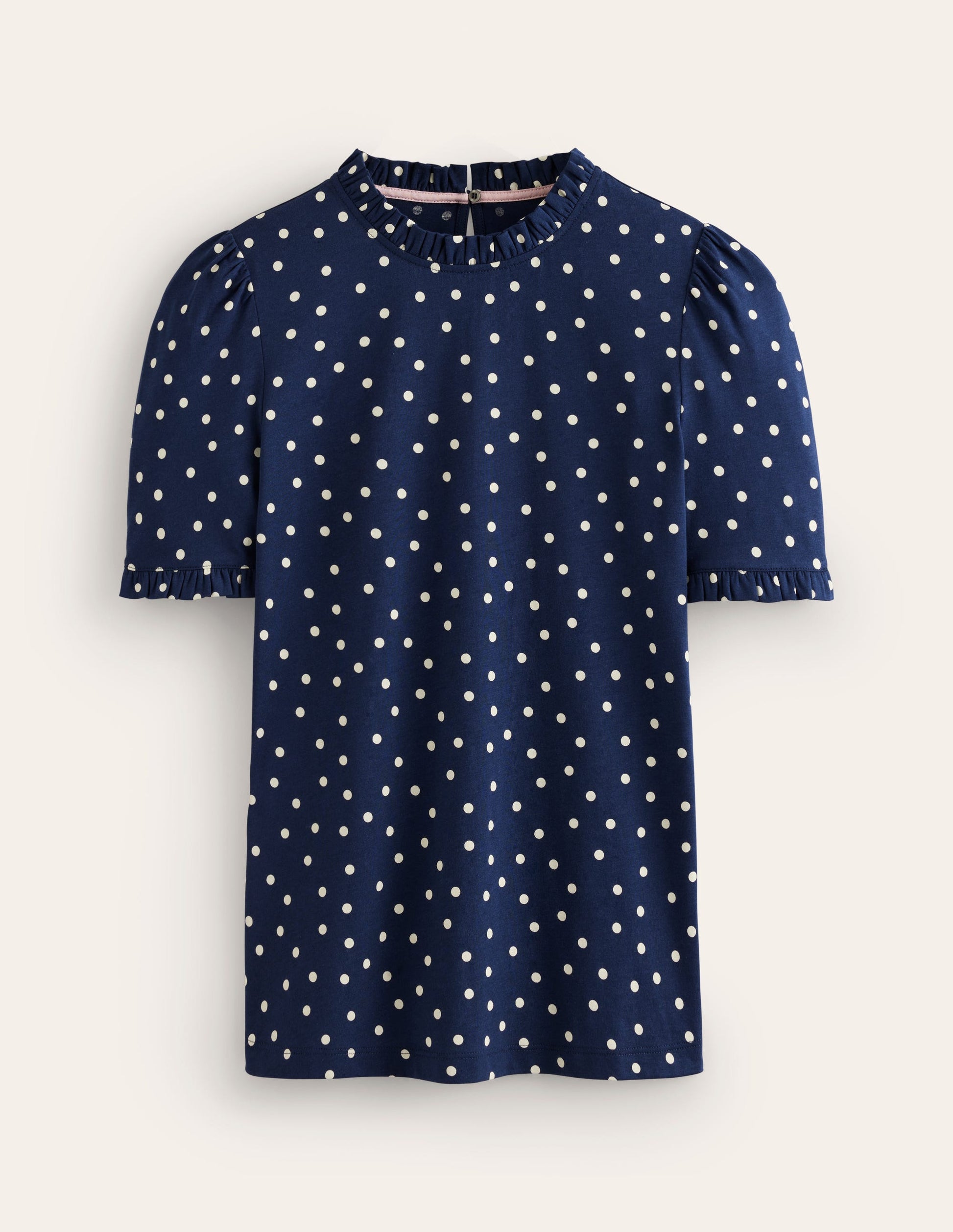 Superweiches T-Shirt mit Rüschendetail-Marineblau, Einzelne Punkte-5