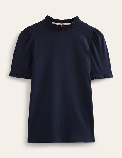 Supersoft Frill Detail T-shirt-Navy