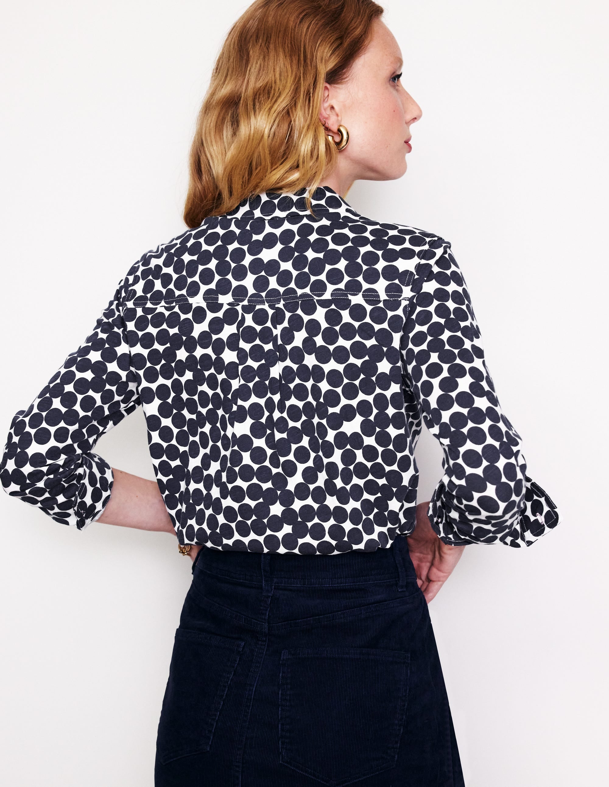 Chemise Amelia en jersey-Bleu marine, pois groupés - Image 3