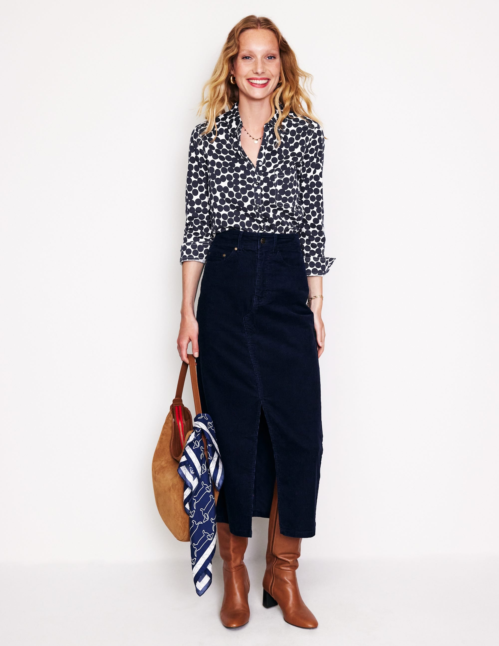 Chemise Amelia en jersey-Bleu marine, pois groupés - Image 4