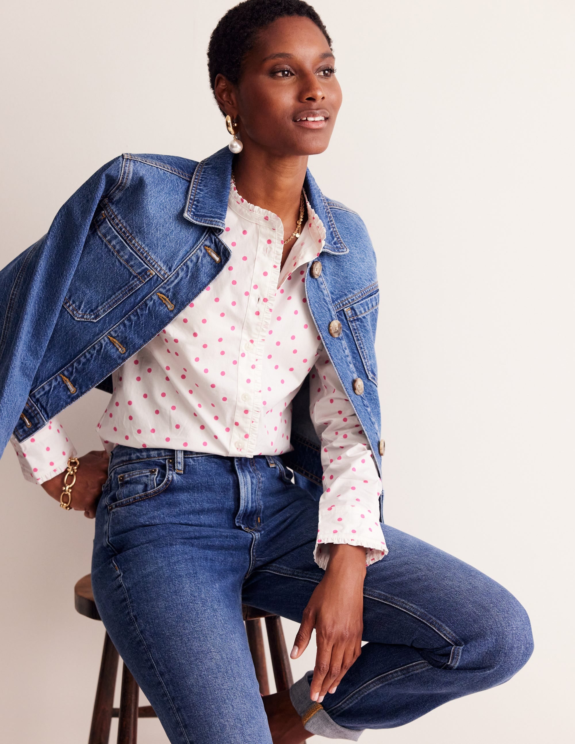 Chemise Phoebe-Ivoire, pois rose festif - Image 1