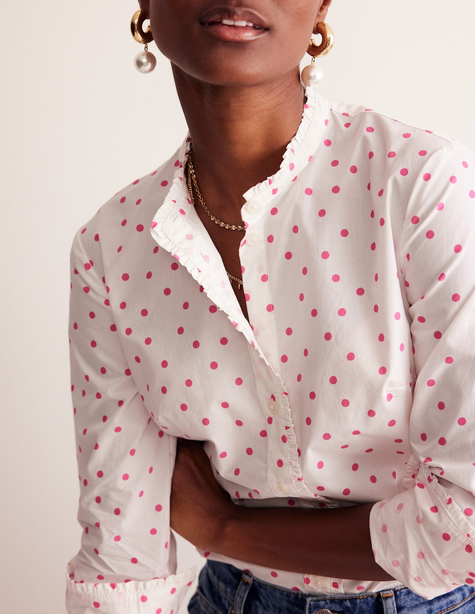 Chemise Phoebe-Ivoire, pois rose festif-2