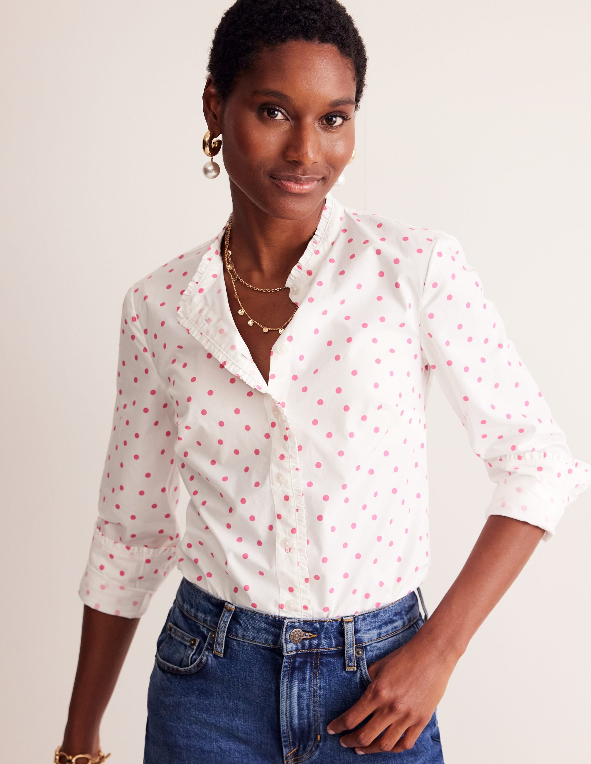 Chemise Phoebe-Ivoire, pois rose festif - Image 4