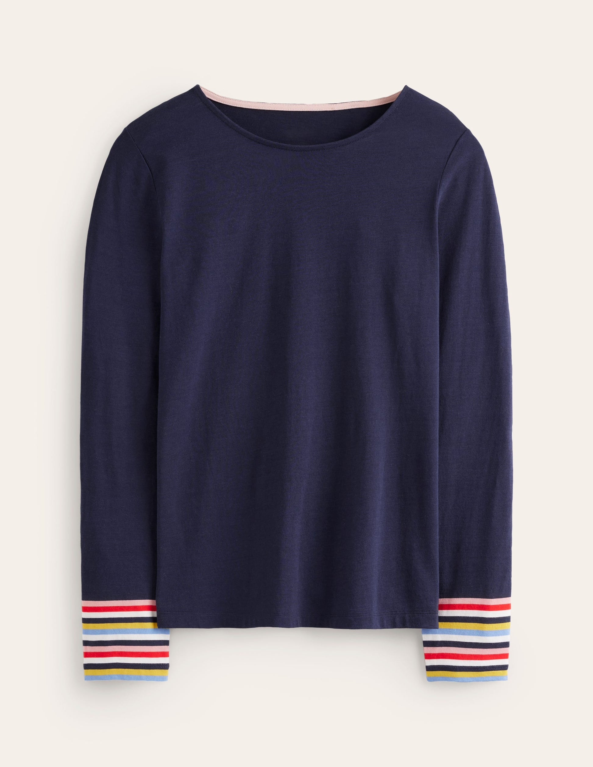 Supersoft Crew Neck Top-French Navy Multi Cuff Stripe-5
