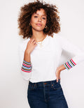 Top à col rond ultra-doux-Poignet rayé multi blanc