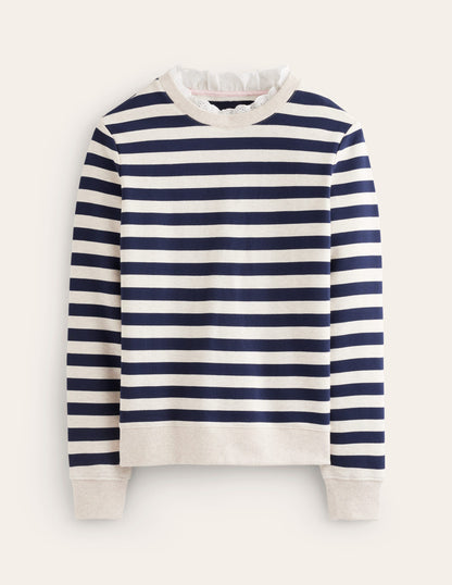 Sweatshirt mit Lochstickerei-Marineblau, Grau Meliert Gestreift