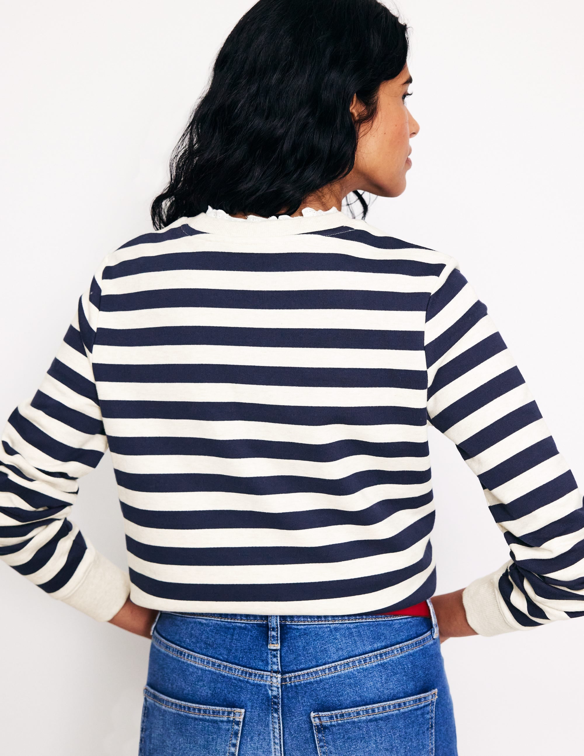 Sweatshirt mit Lochstickerei-Marineblau, Grau Meliert Gestreift - Image 3