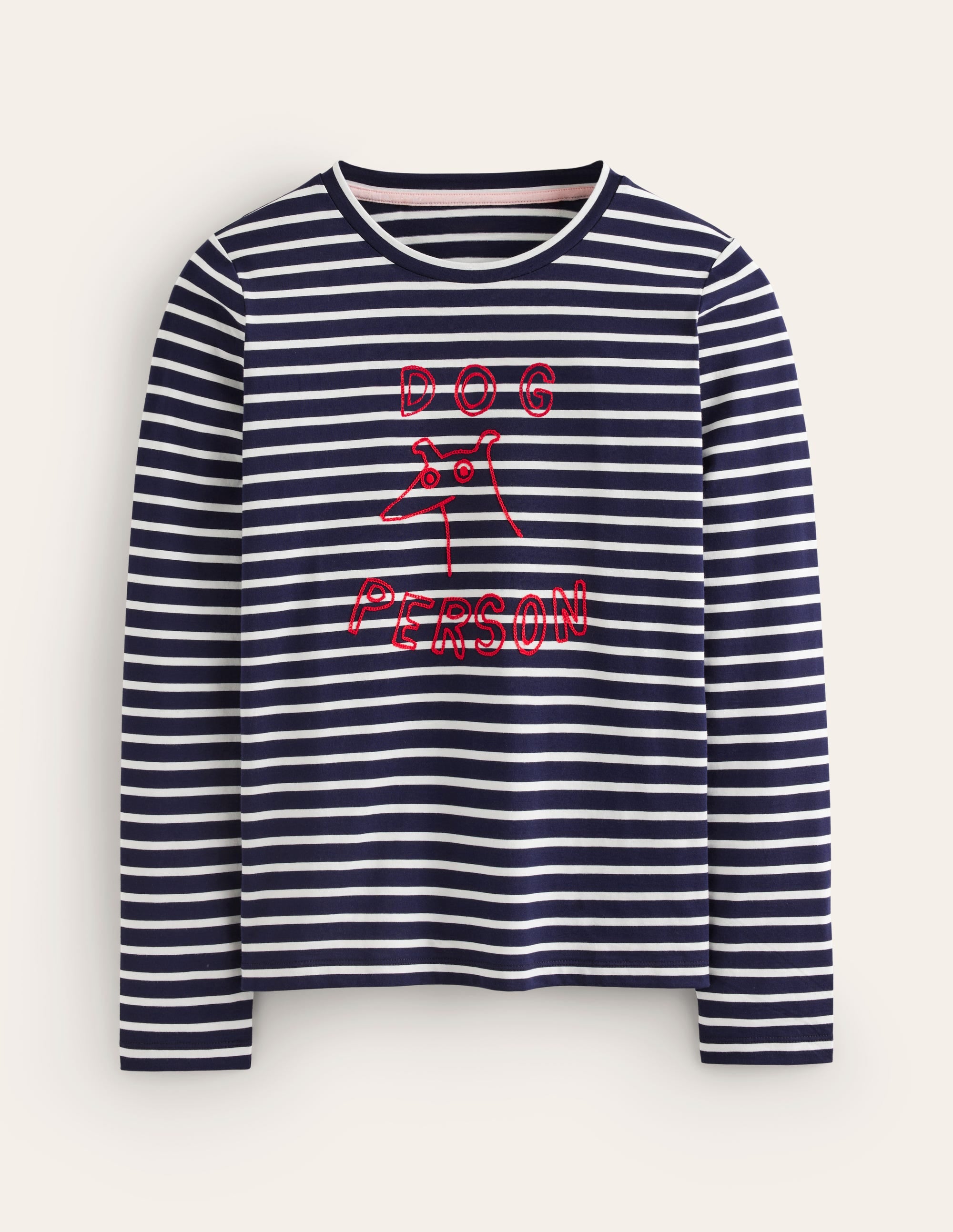 T-shirt classique brodé-Bleu marine, motif Dog Person ivoire - Image 5