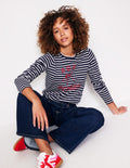 T-shirt classique brodé-Bleu marine, motif Dog Person ivoire
