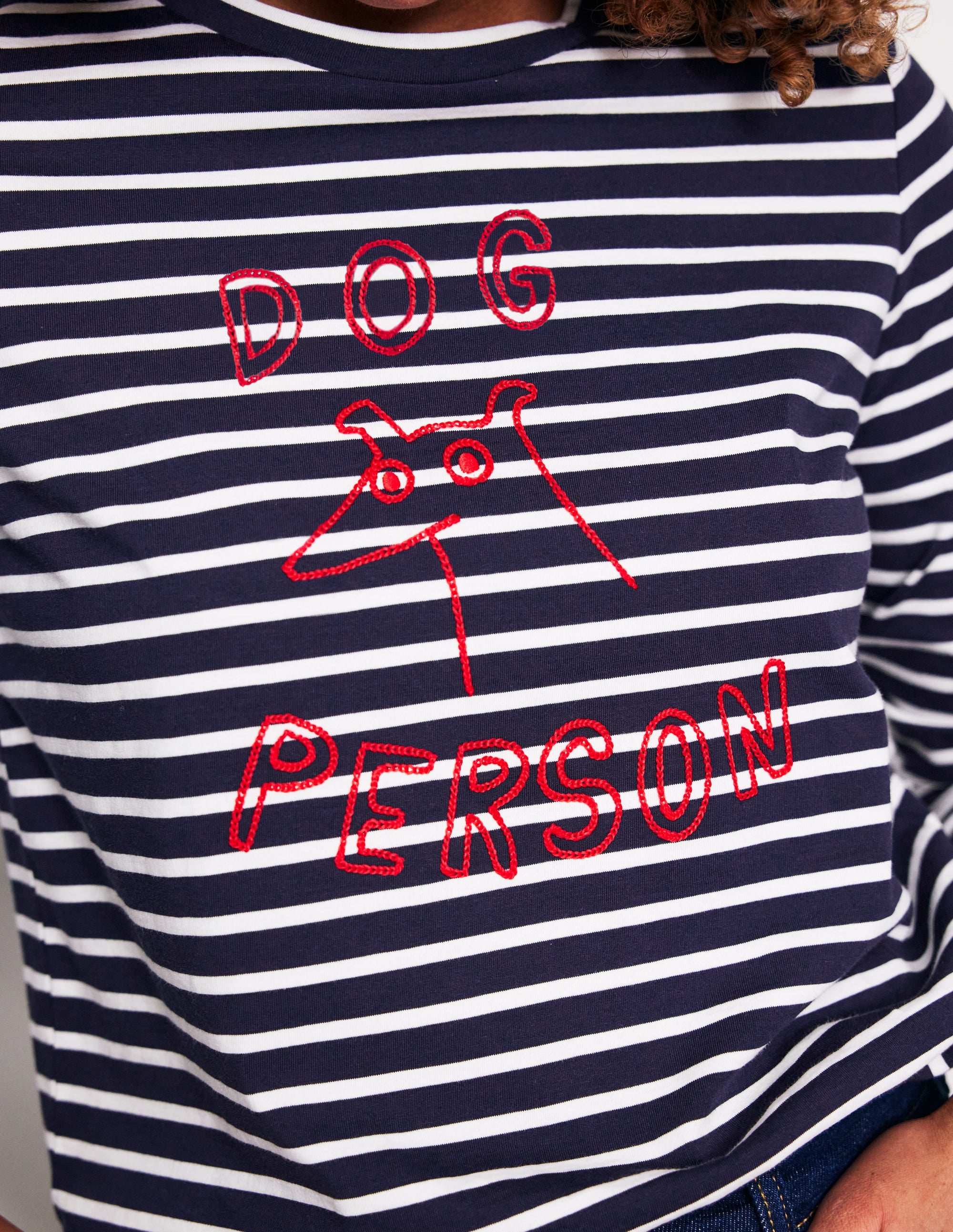 T-shirt classique brodé-Bleu marine, motif Dog Person ivoire - Image 2