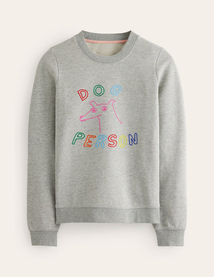 Hannah Embroidered Sweatshirt-Grey Marl, Dog Person