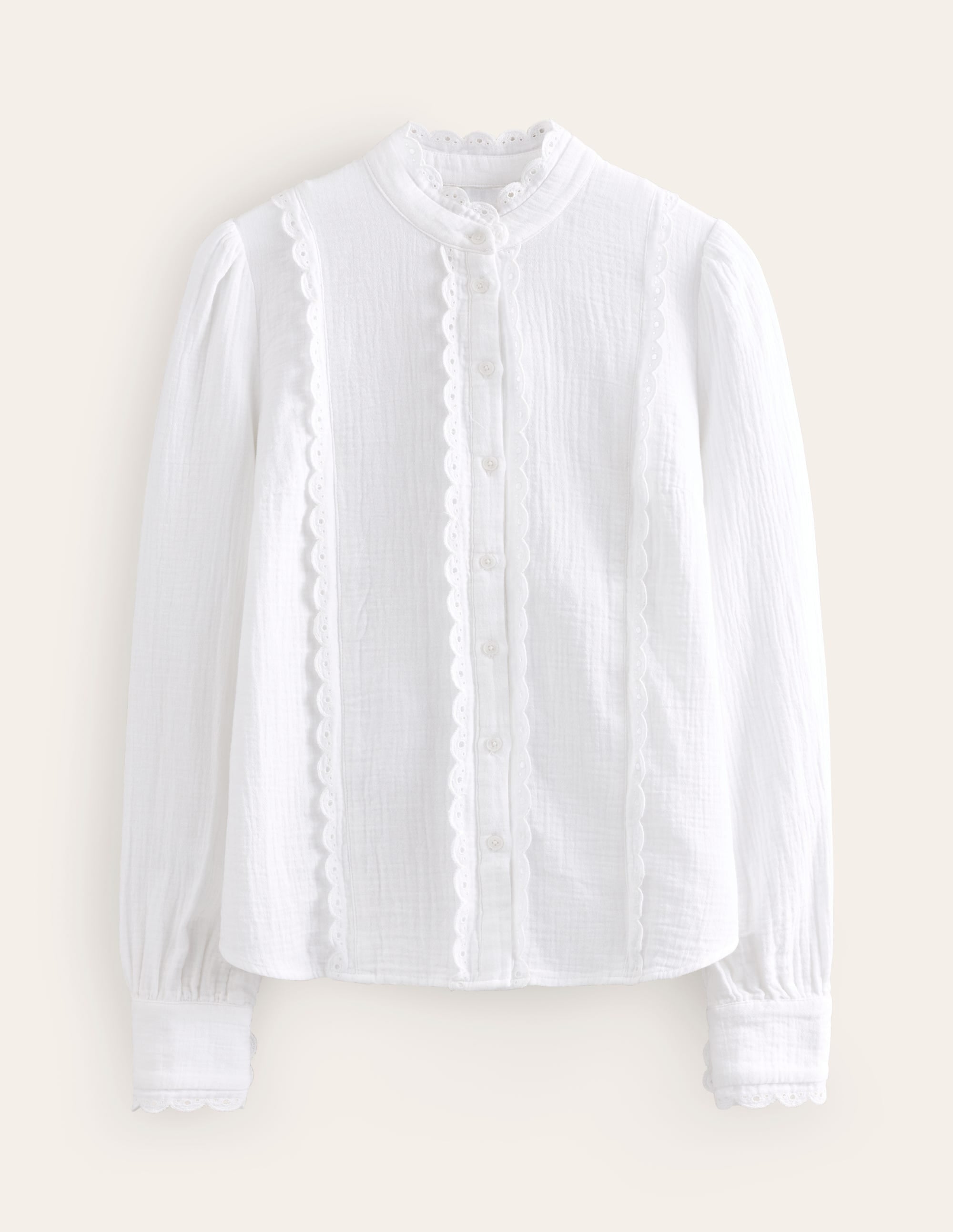 Double Cloth Scallop Blouse-White - Image 5