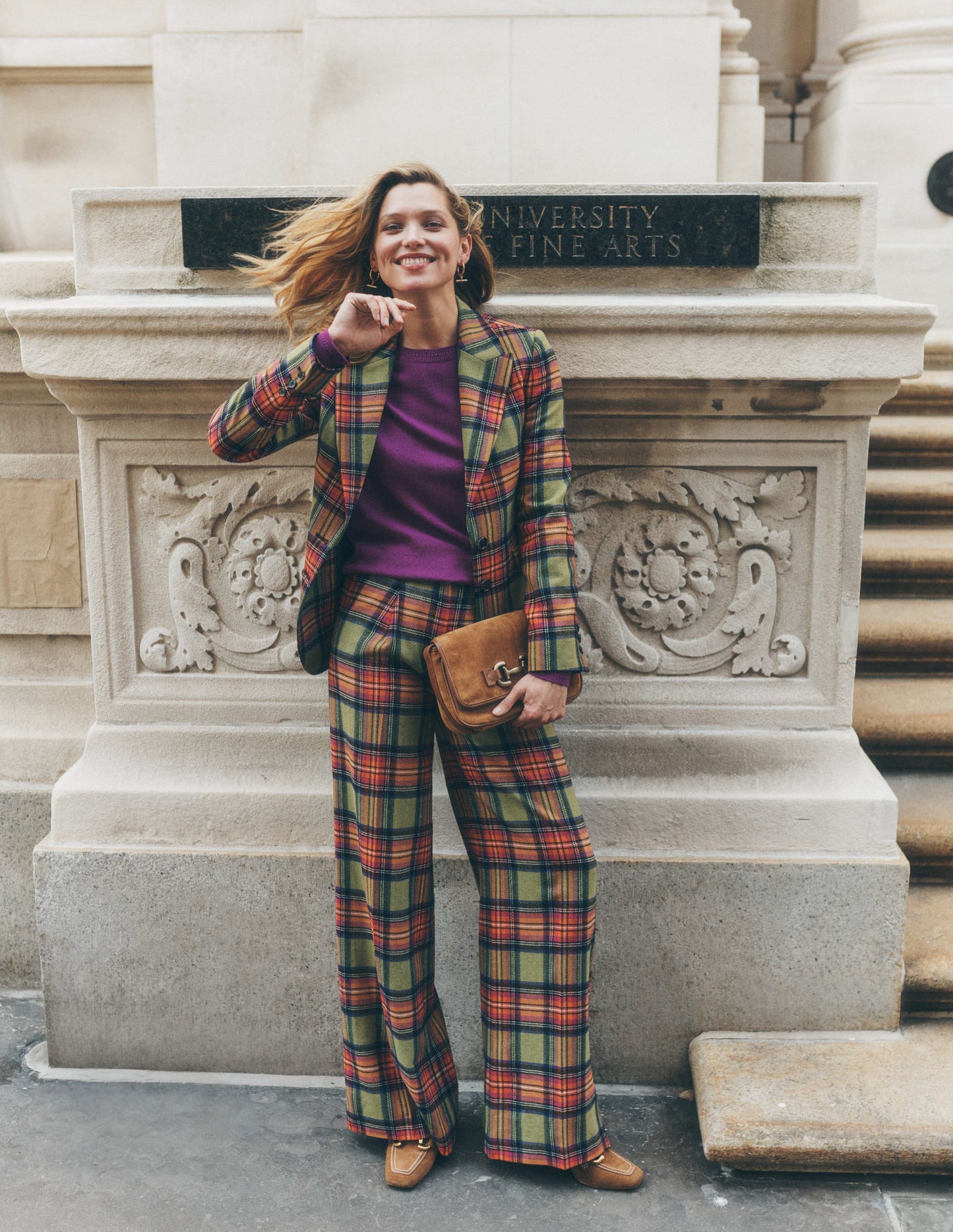 Marylebone Blazer aus Wollmischgewebe-Grün und Lila kariert