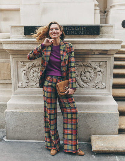 Marylebone Blazer aus Wollmischgewebe-Grün und Lila kariert