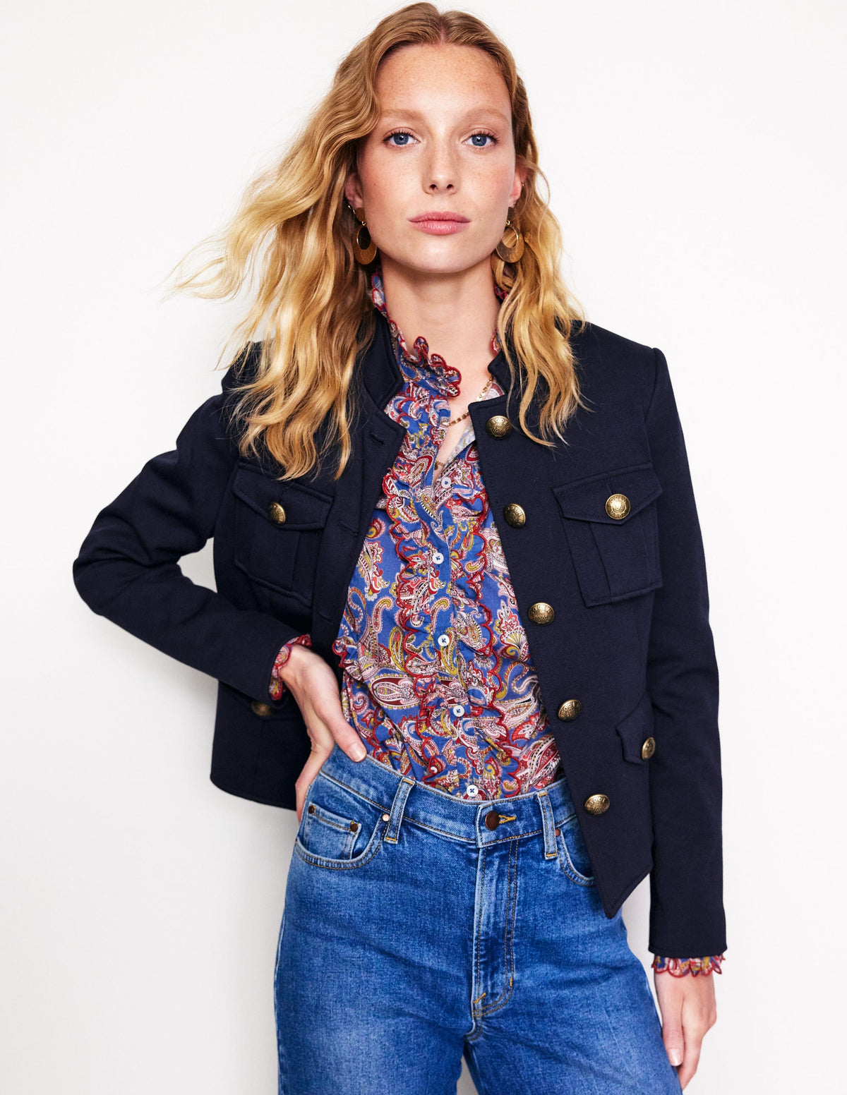Ponte-Jacke im Militärstil-Aqua Marine Marl - Image 1