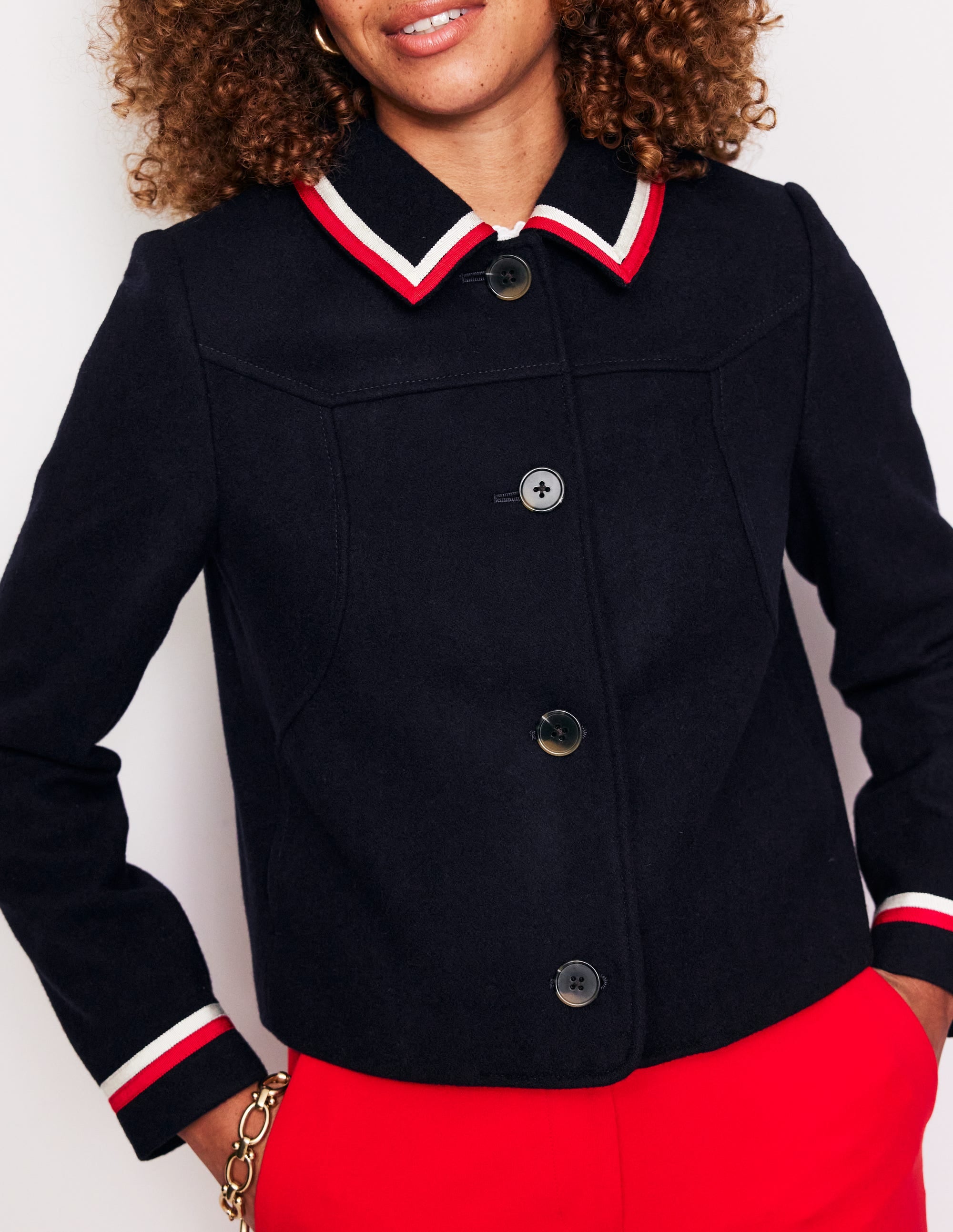 Veste Melton en oxford-Bleu Marine, Petits Pois - Image 2