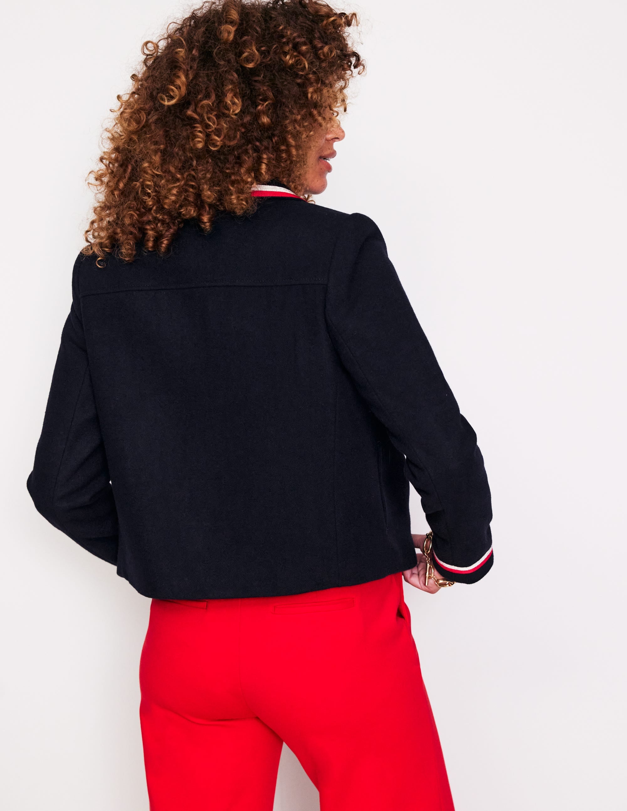 Veste Melton en oxford-Bleu Marine, Petits Pois - Image 3