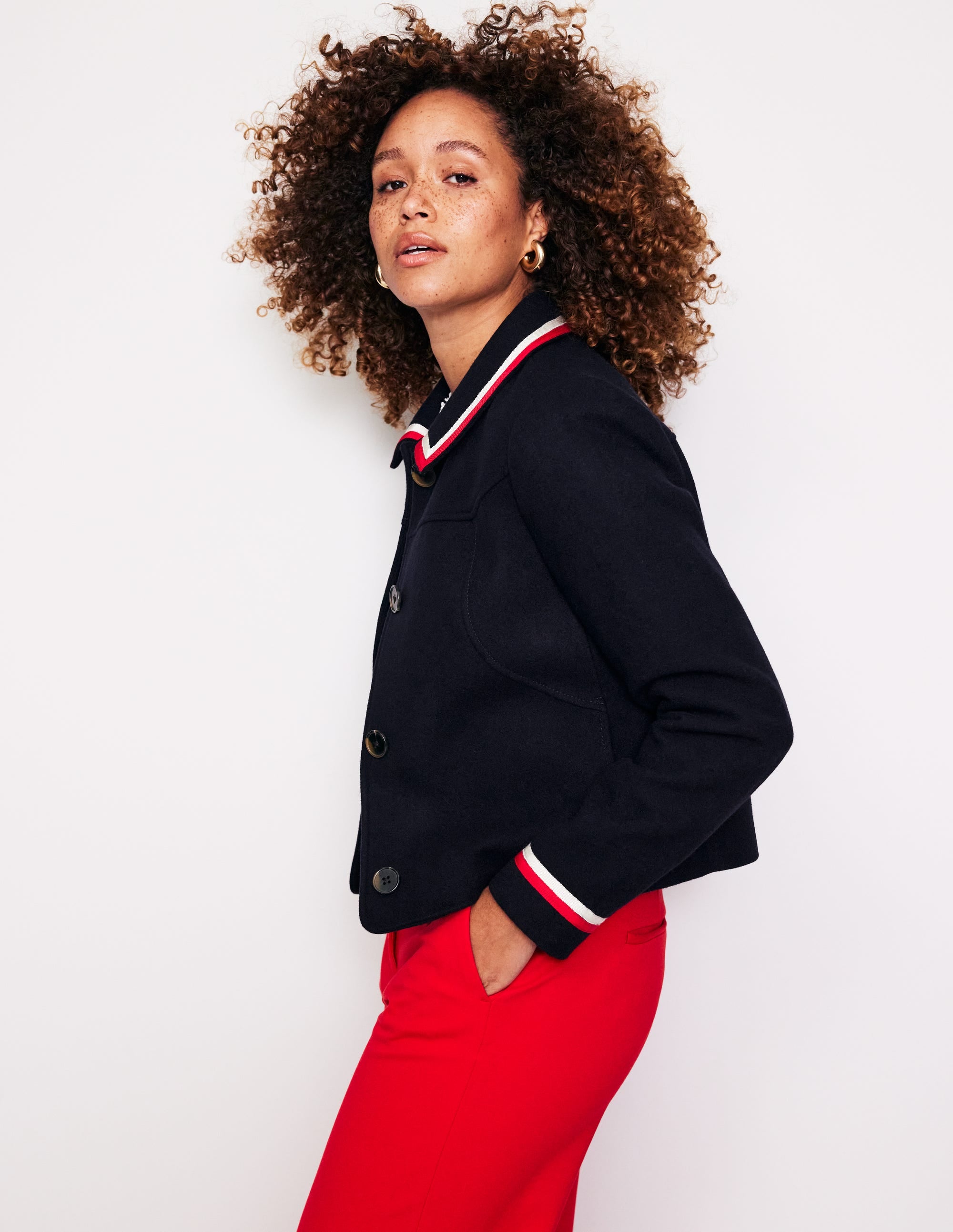 Veste Melton en oxford-Bleu Marine, Petits Pois - Image 4