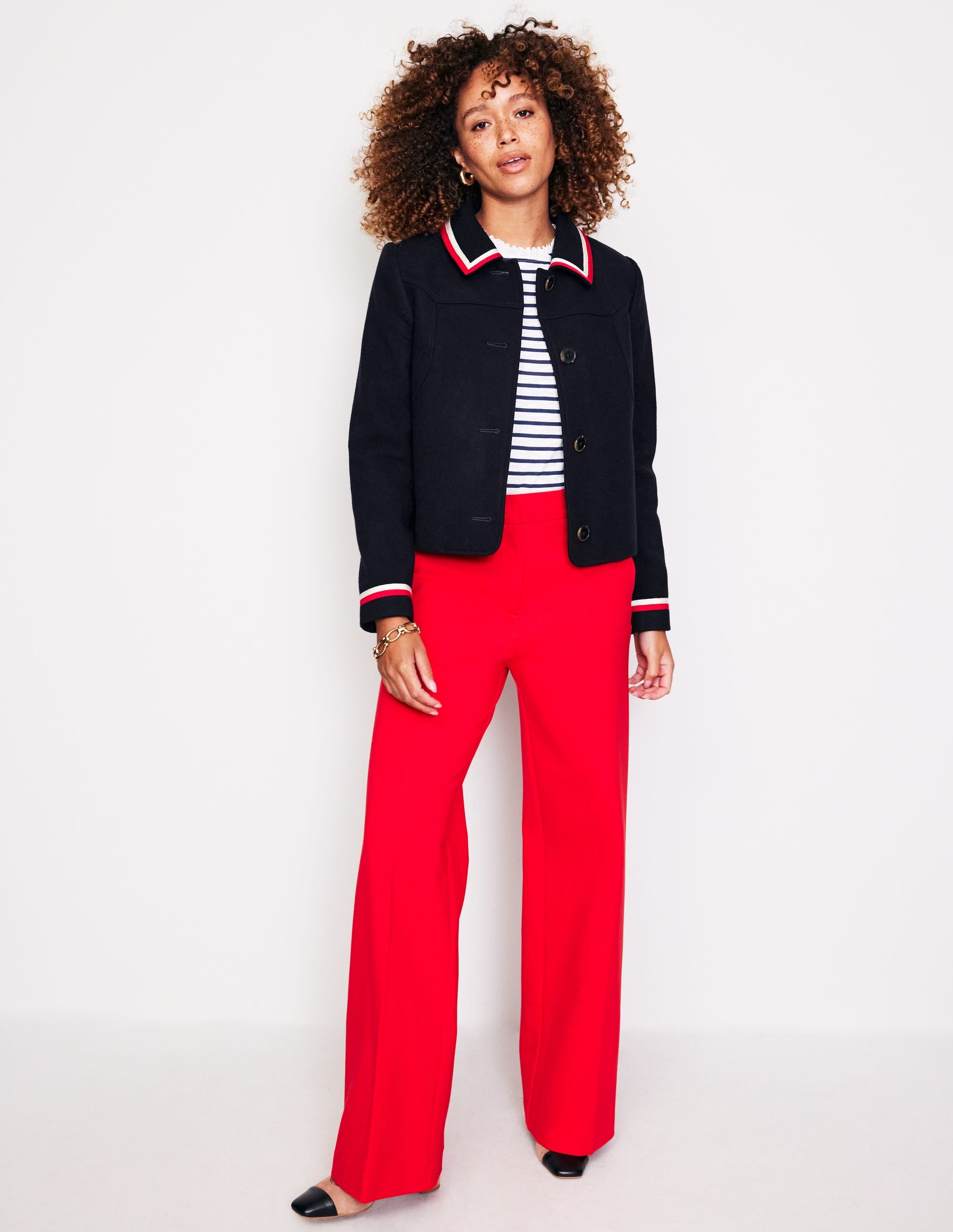 Veste Melton en oxford-Bleu Marine, Petits Pois - Image 5