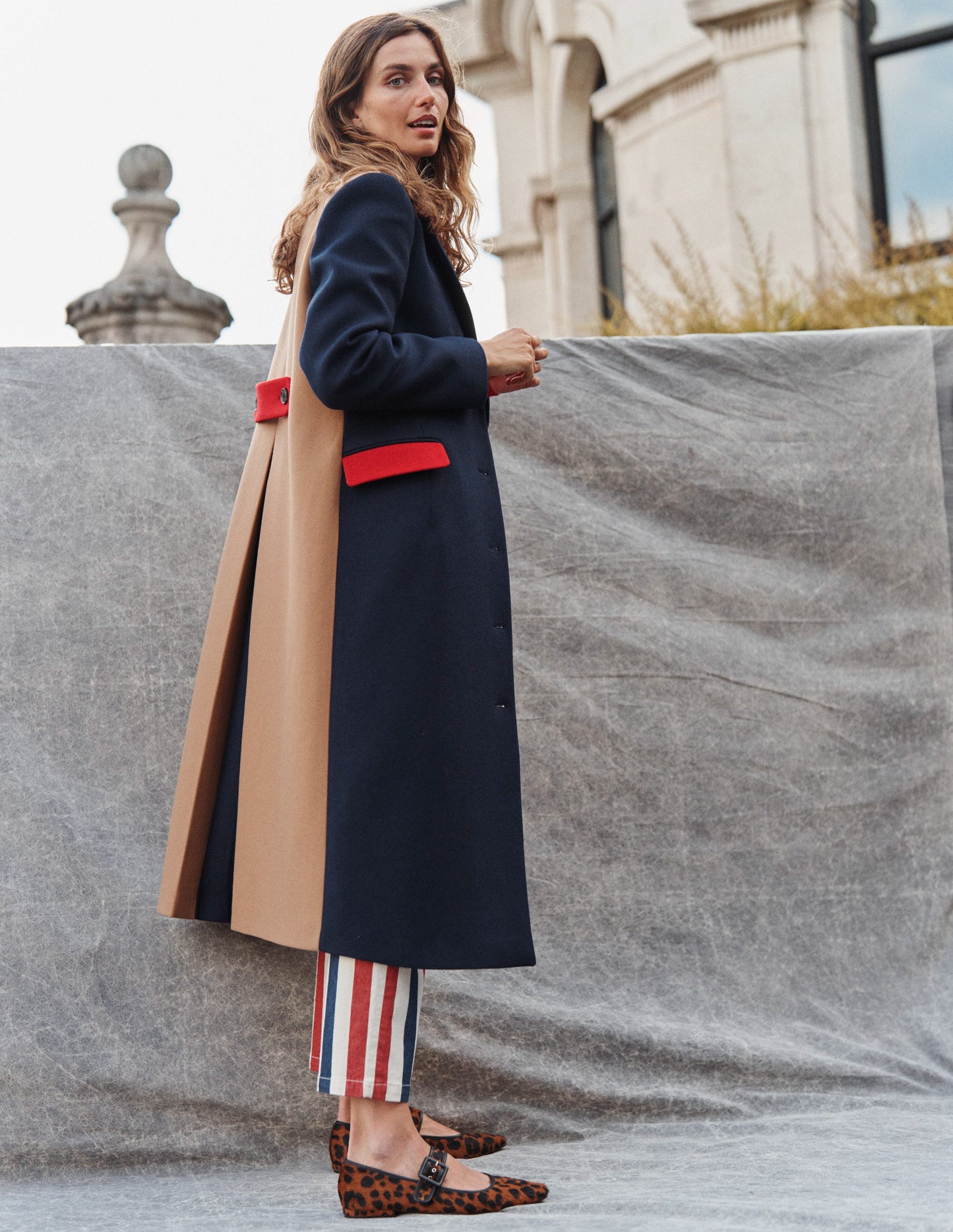 Colourblock Midi Coat-Navy, Multi