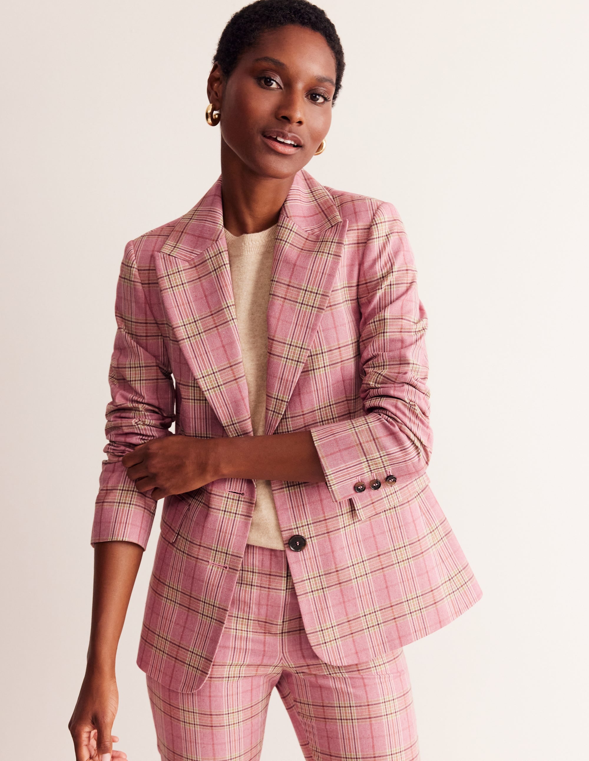 Blazer Marylebone en coton-Carreaux roses - Image 1