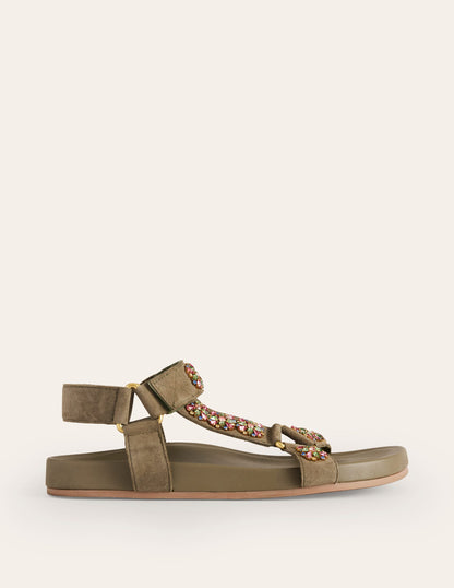 Embellished Trek Sandals-Deep Olive