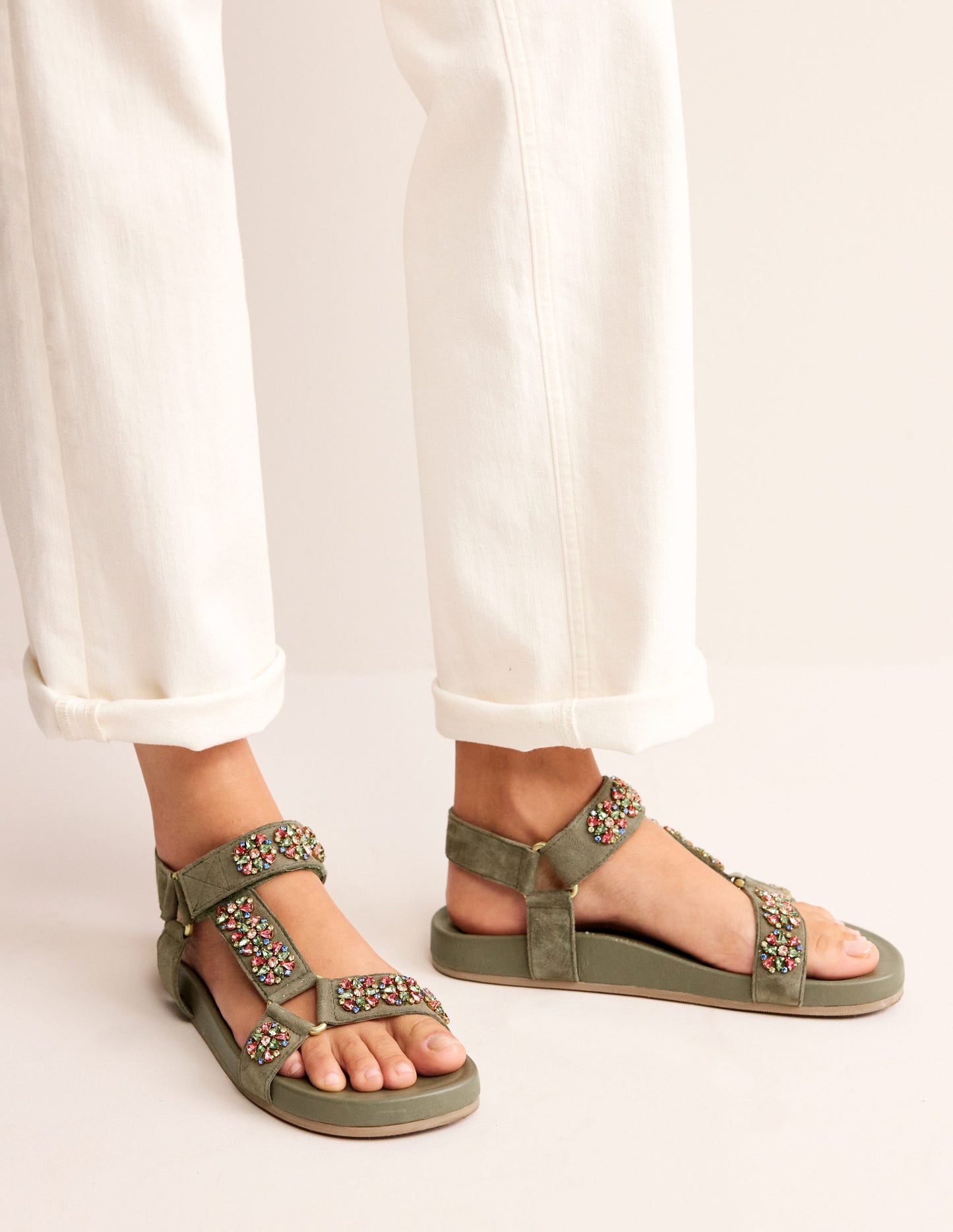 Embellished Trek Sandals-Deep Olive