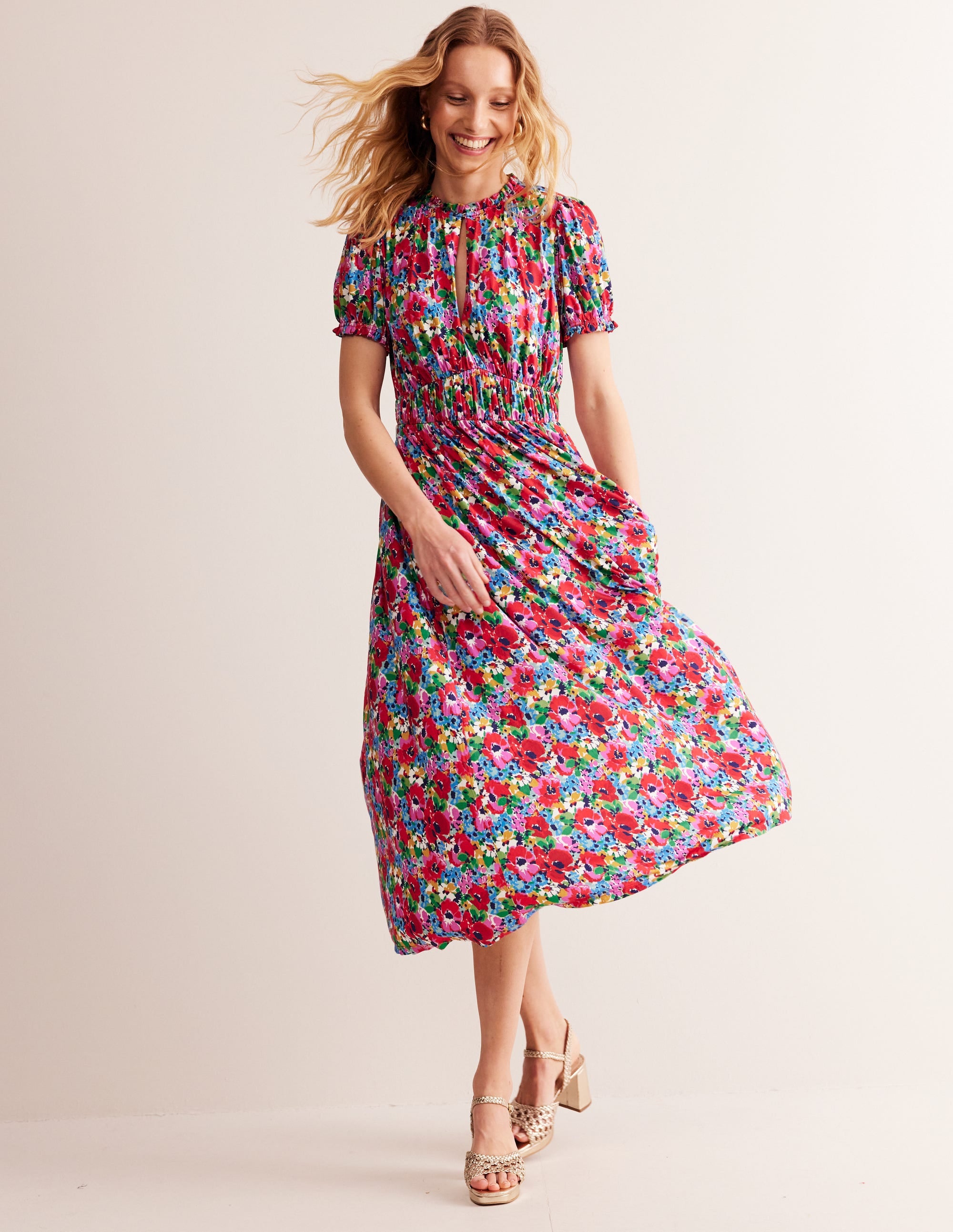 Robe midi style 40s Rosanna en jersey-Beacon Monkey Palm - Image 1