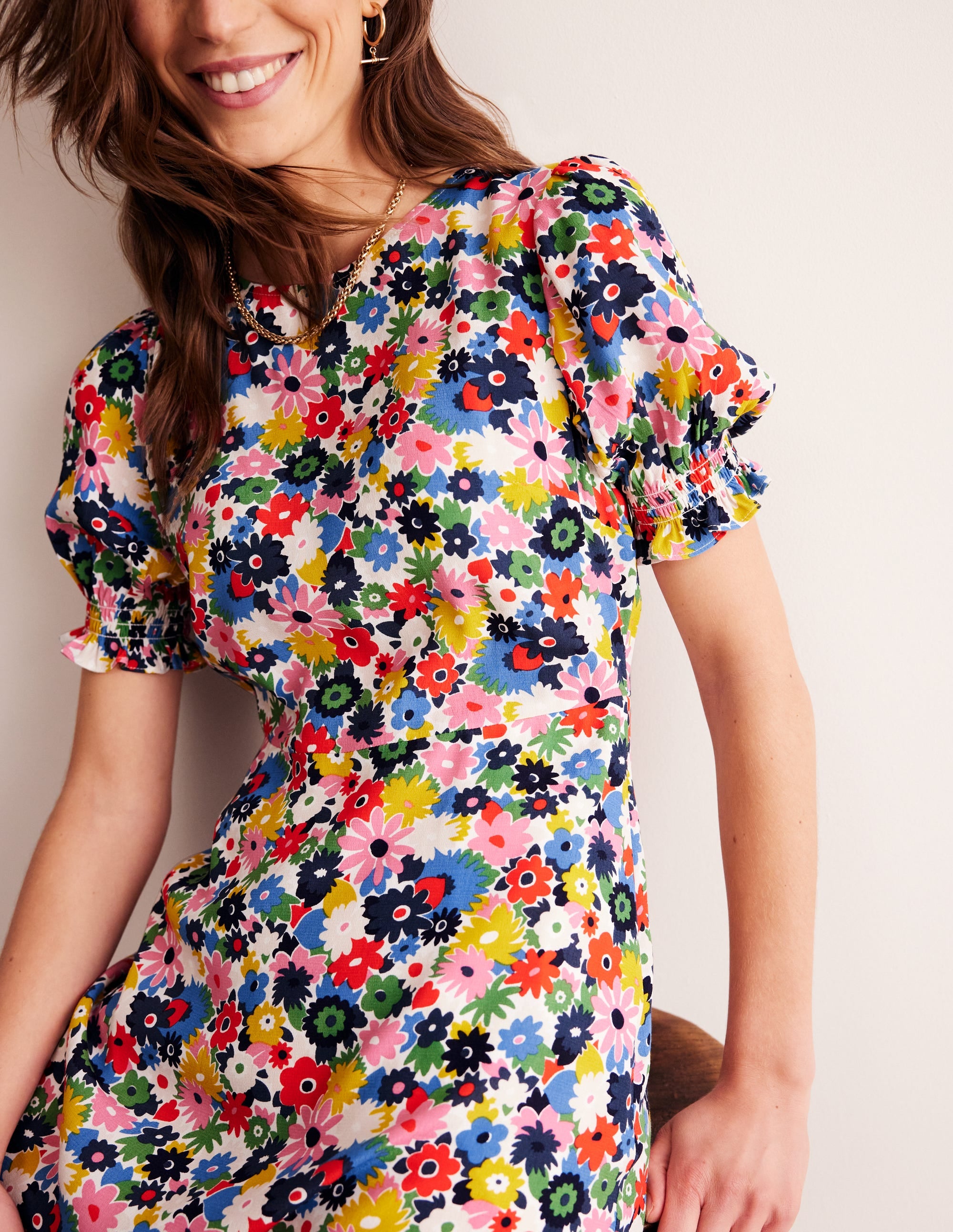 Robe midi style 40s Corinne-Multi, motif Paintbox Ditsy - Image 3