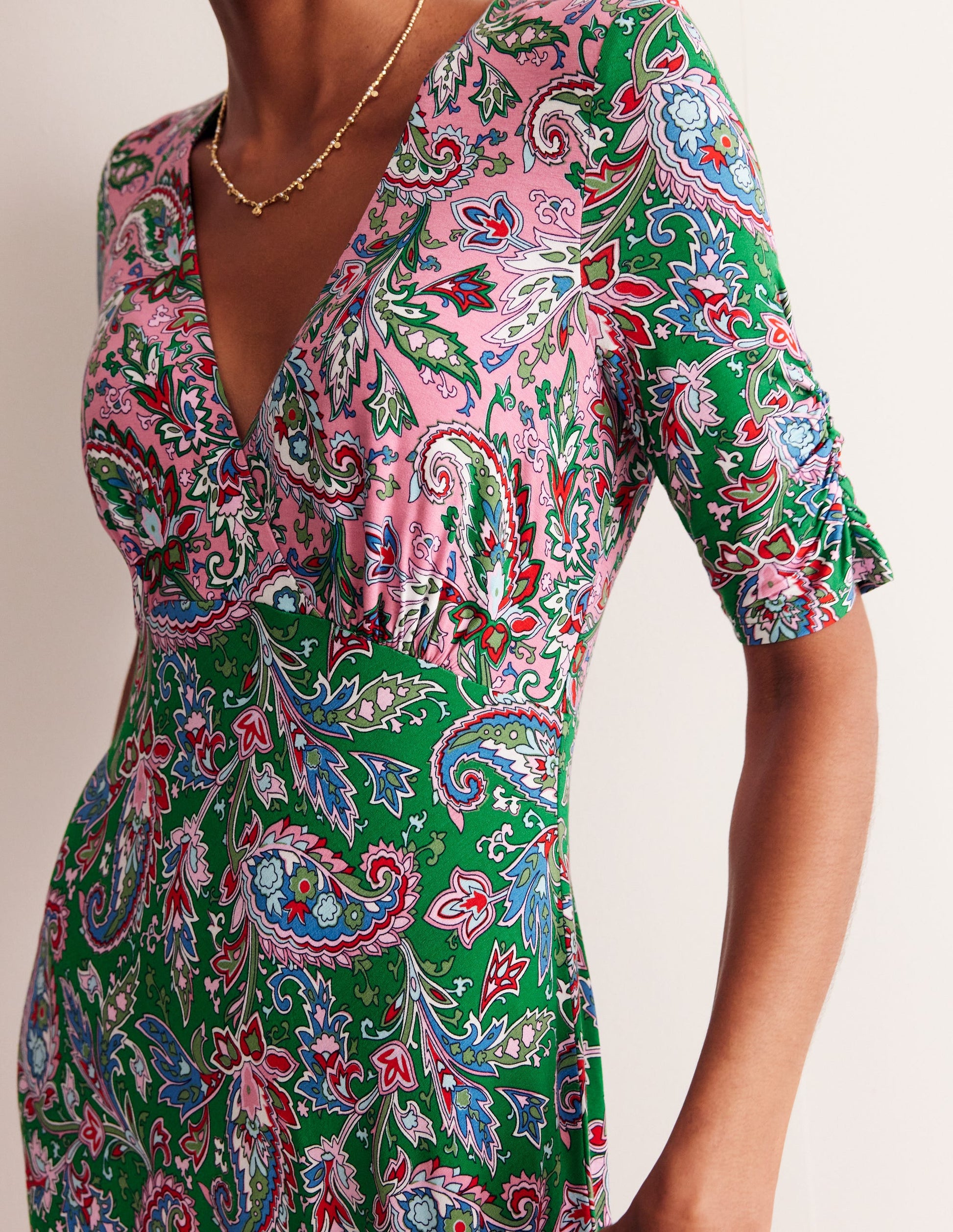Rebecca Midi-Teekleid aus Jersey-Kaschmir-Rose, Paisley Azurblau-2