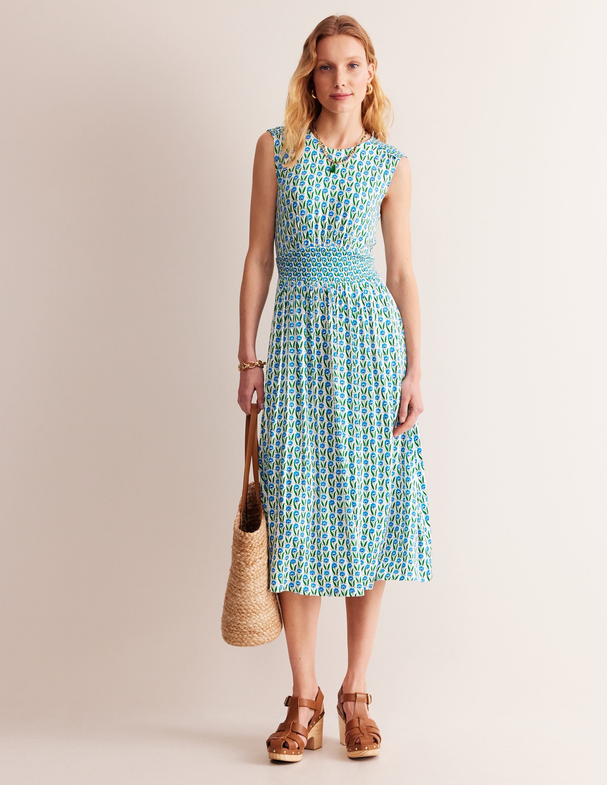 Thea Ärmelloses Midikleid-Grünes Tamburin Gänseblümchen - Image 2