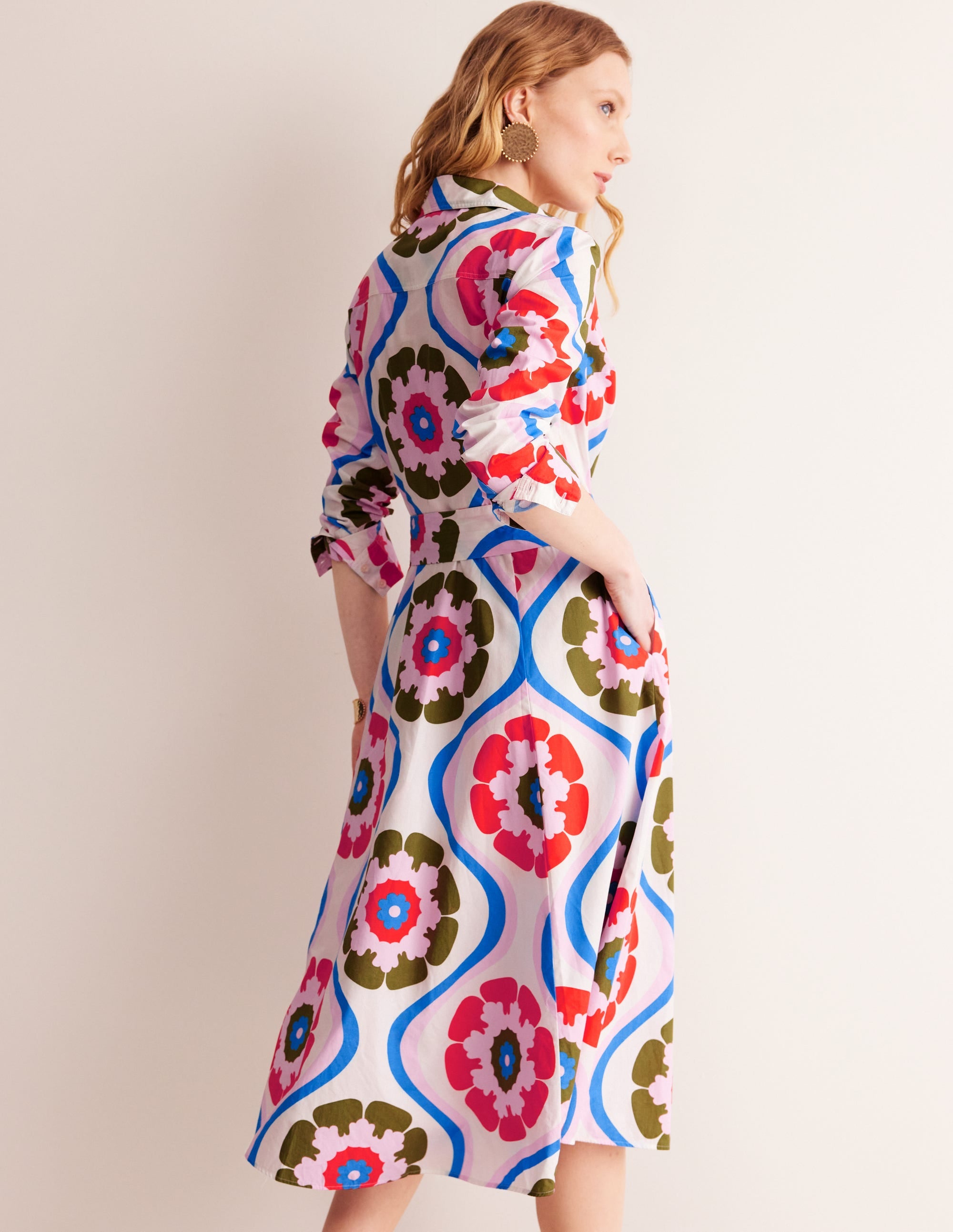 Amy Midi-Hemdblusenkleid aus Baumwolle-Bunt, Geo Blütenblatt - Image 3