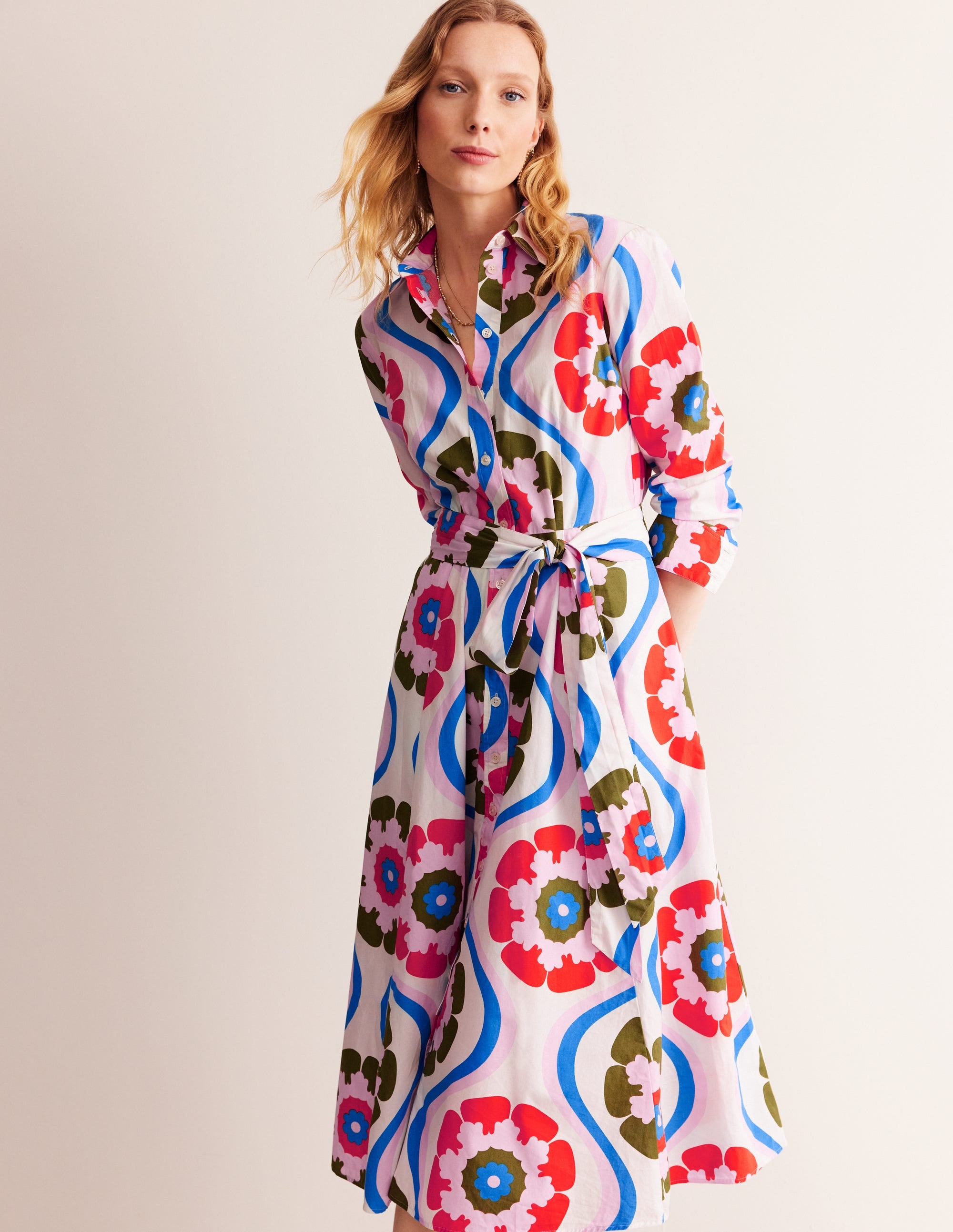 Amy Midi-Hemdblusenkleid aus Baumwolle-Bunt, Geo Blütenblatt - Image 4